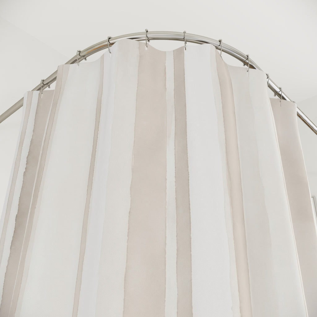 White Cream Watercolor Stripe Shower Curtain