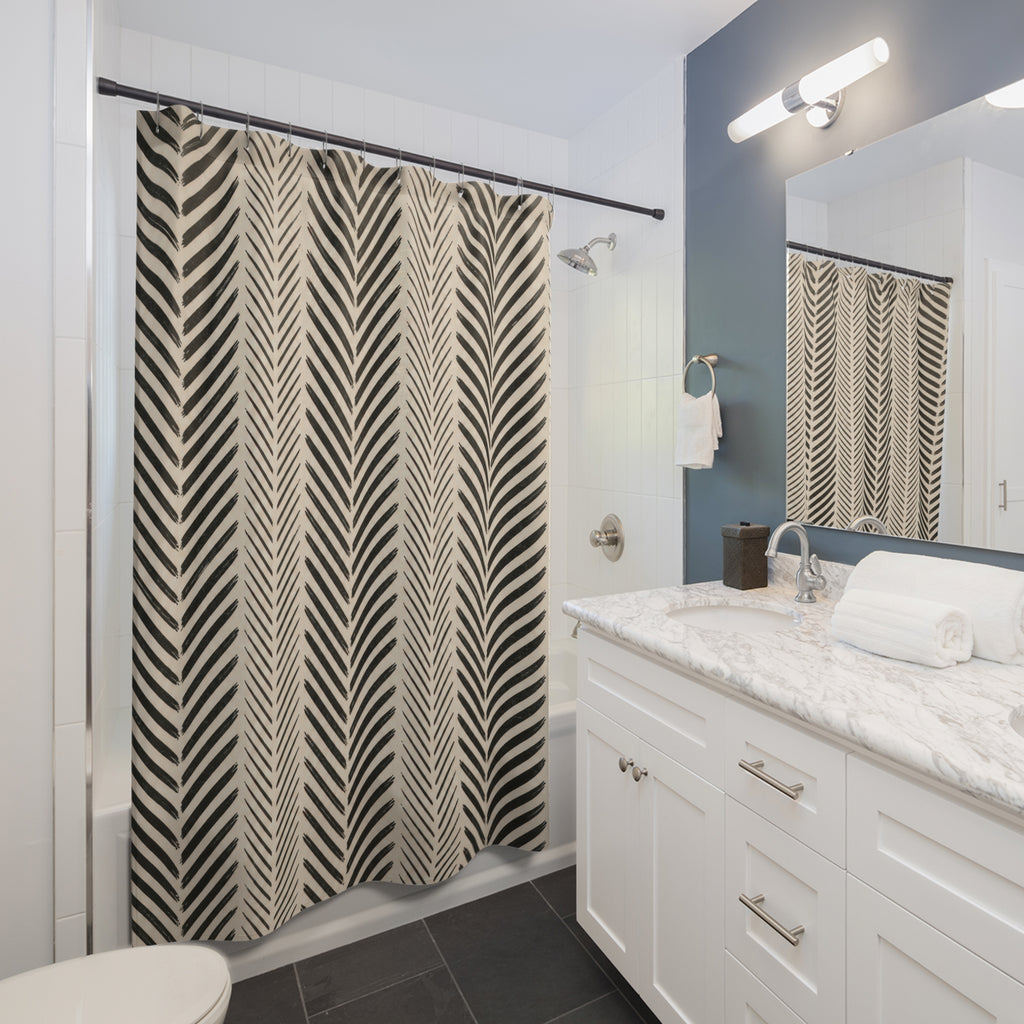 Black Cream Chevron Stripe Shower Curtain