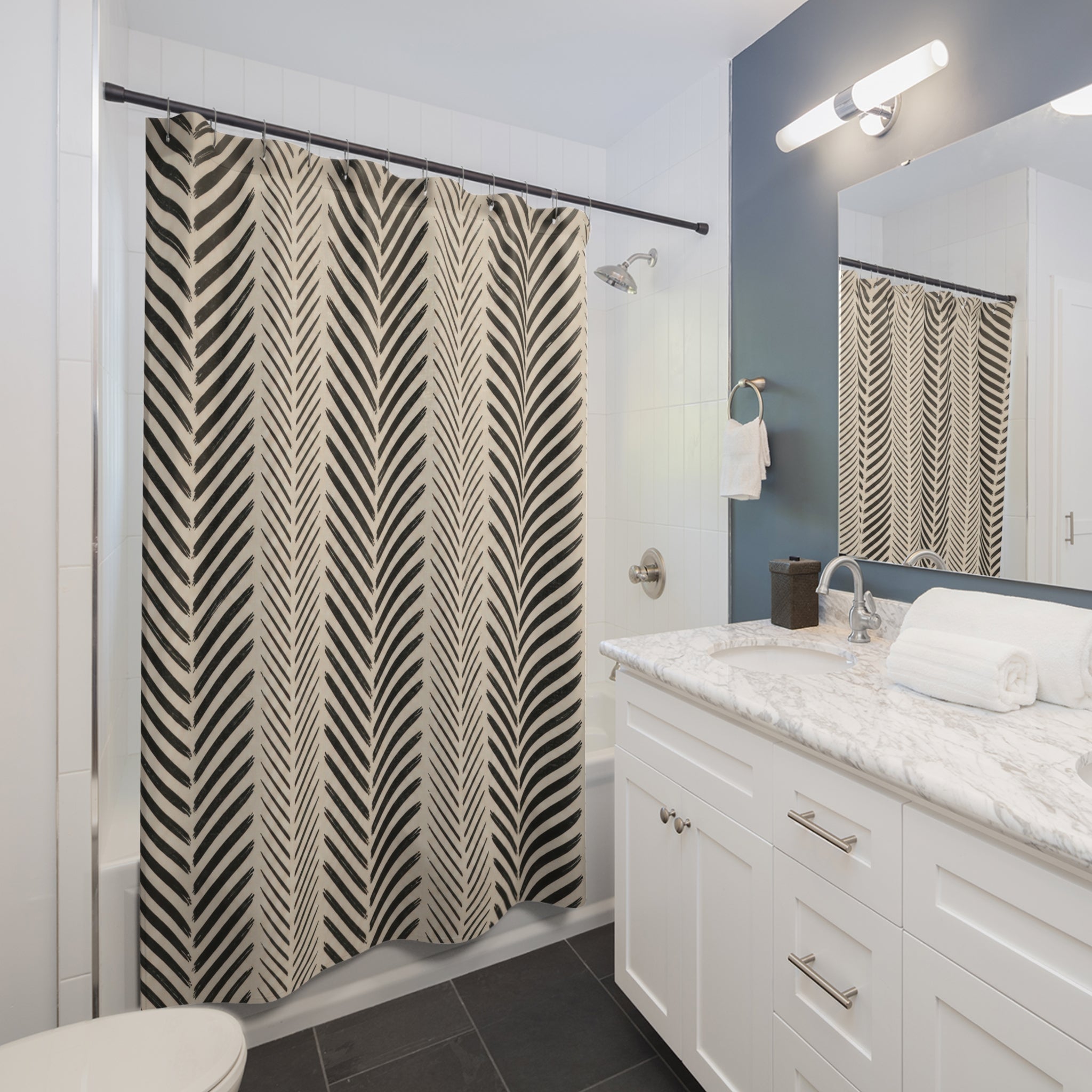 Black Cream Chevron Stripe Shower Curtain