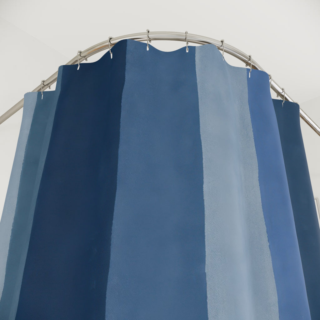 Muted Navy Slate Vertical Bands Shower Curtain