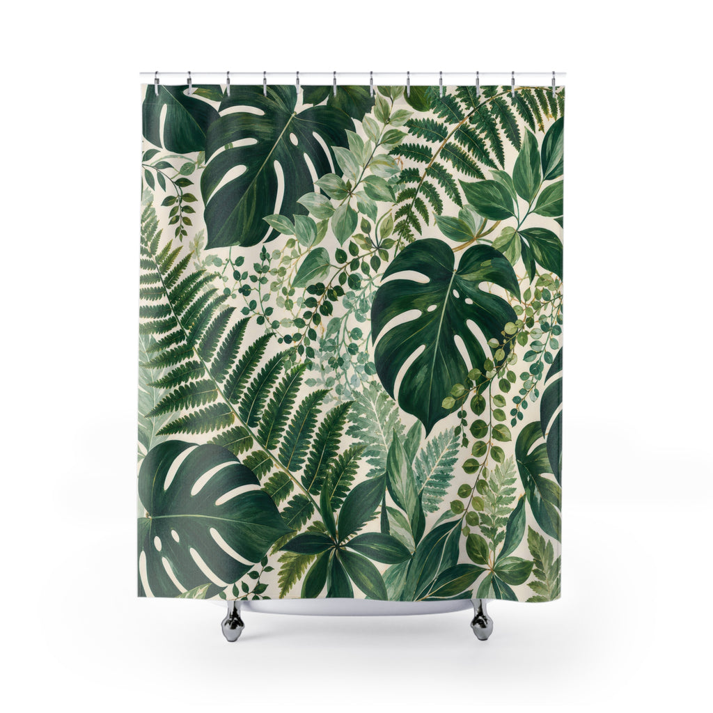 Green Botanical Fern Tropical Floral Palm Shower Curtain