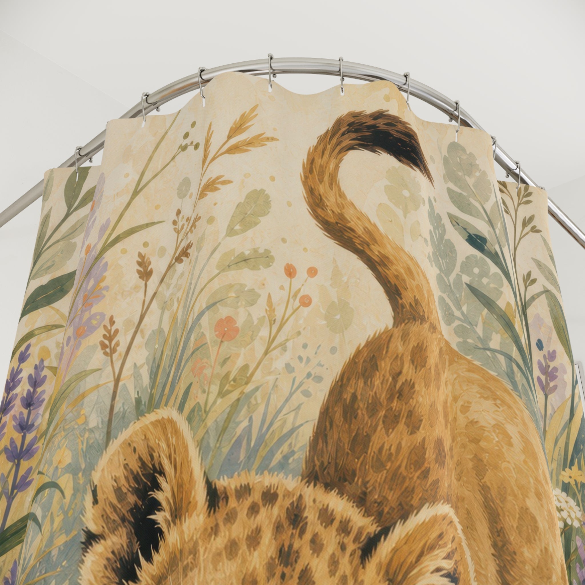 Lion Cub Floral Animal Scene Shower Curtain