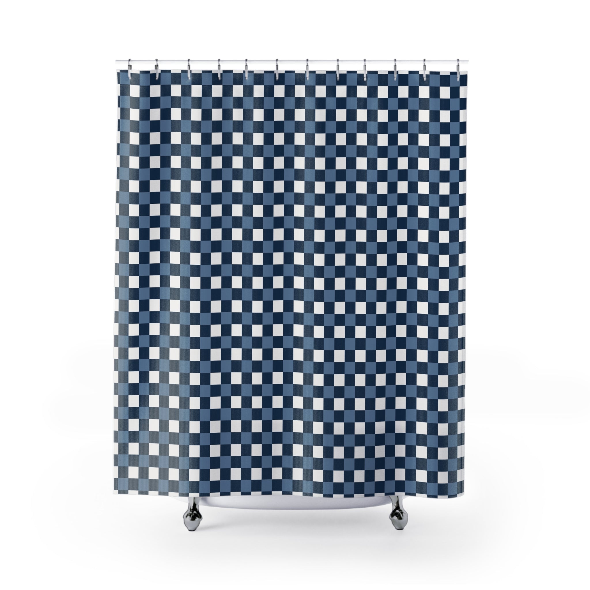 Navy & White Gingham Shower Curtain – Coastal Check