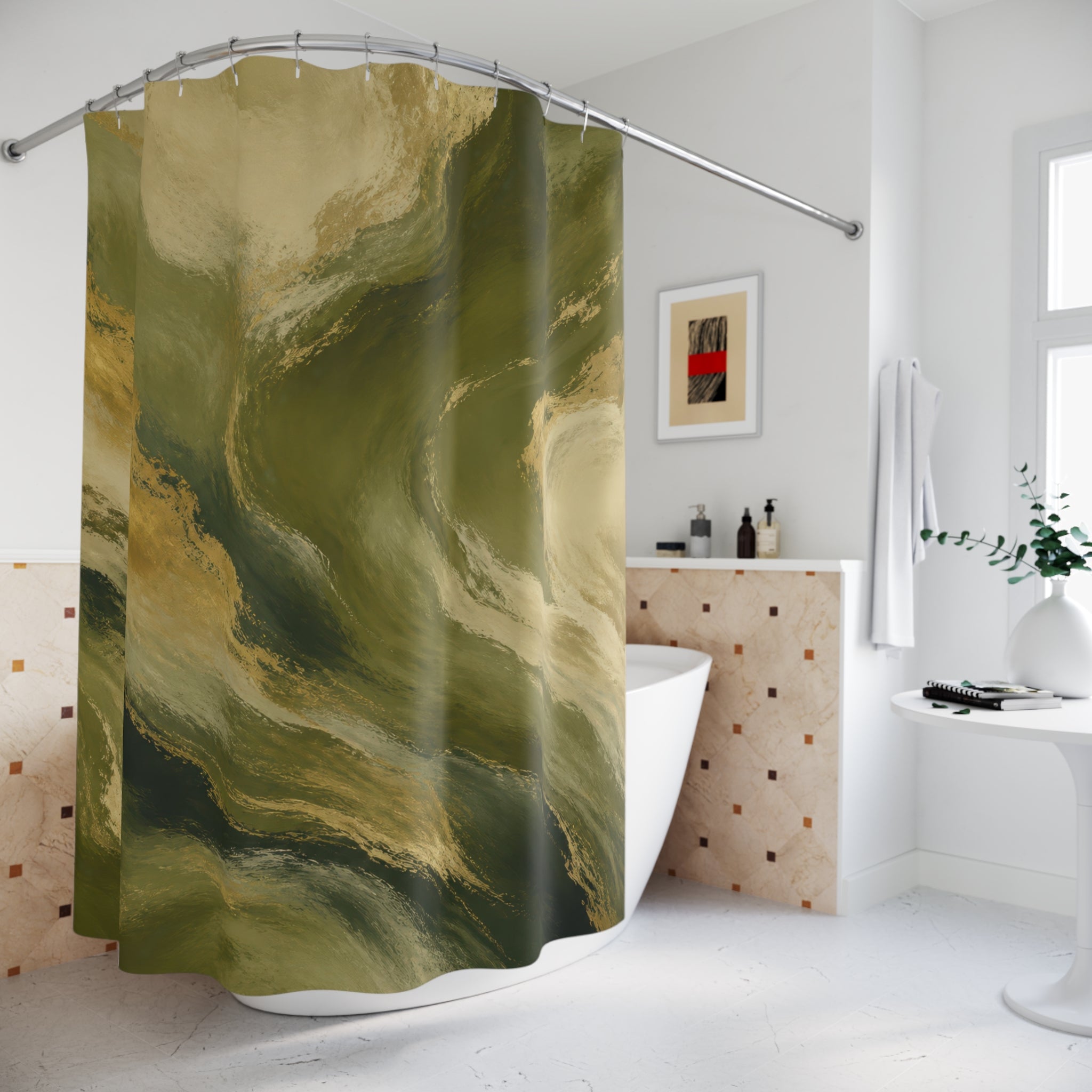 Olive River Current Abstract Shower Curtain