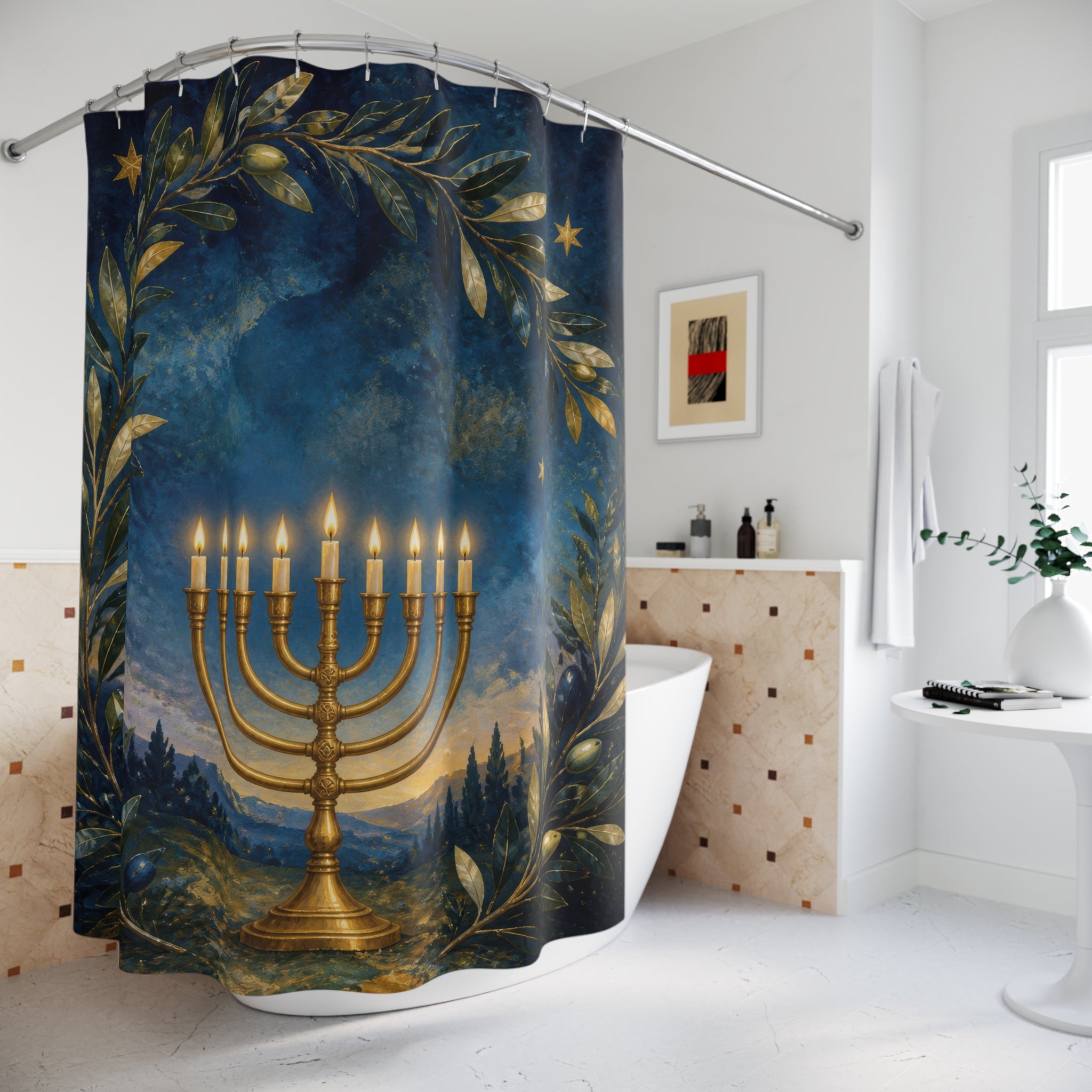 Luminous Hanukkah Garden Shower Curtain