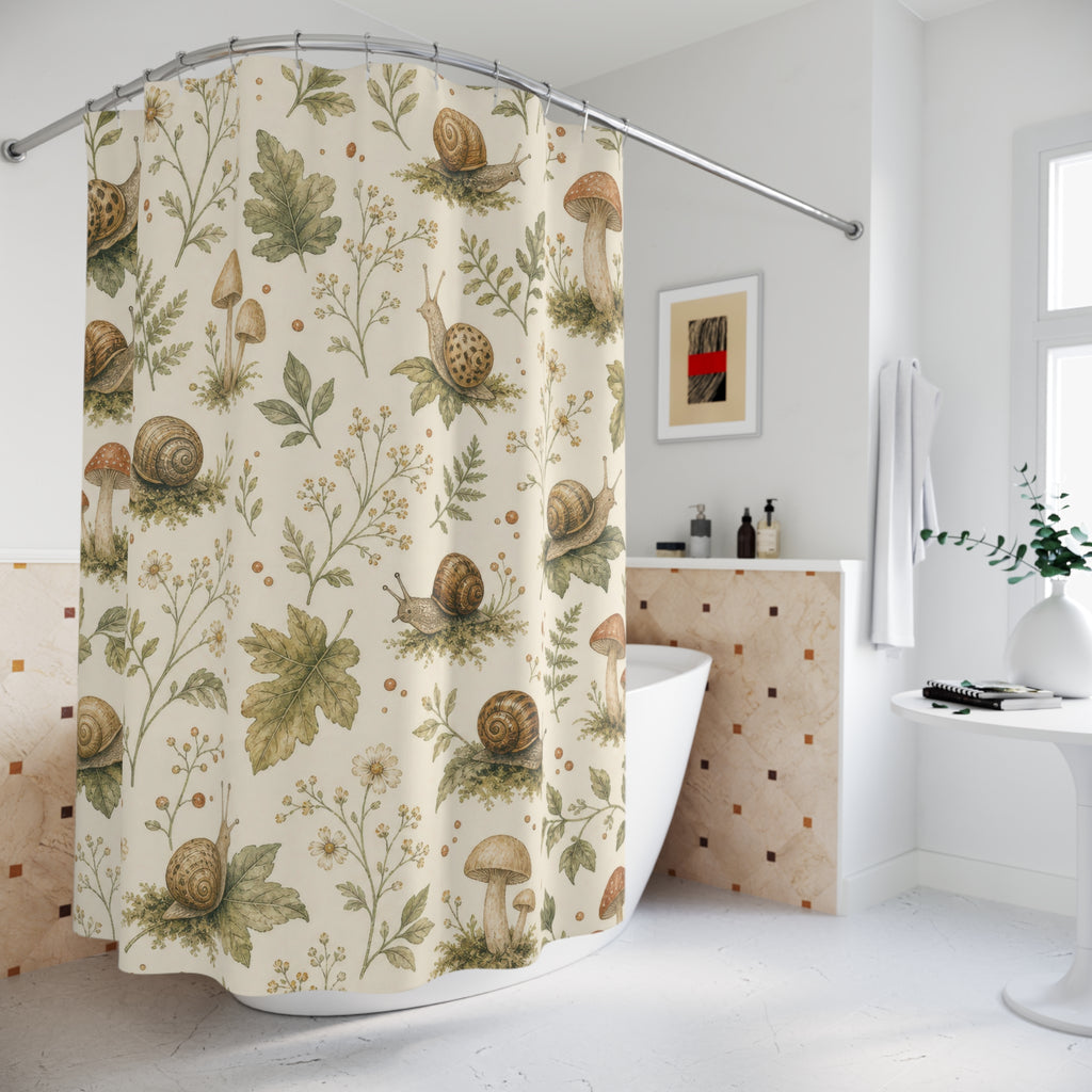 Woodland Mushroom Snail Shower Curtain