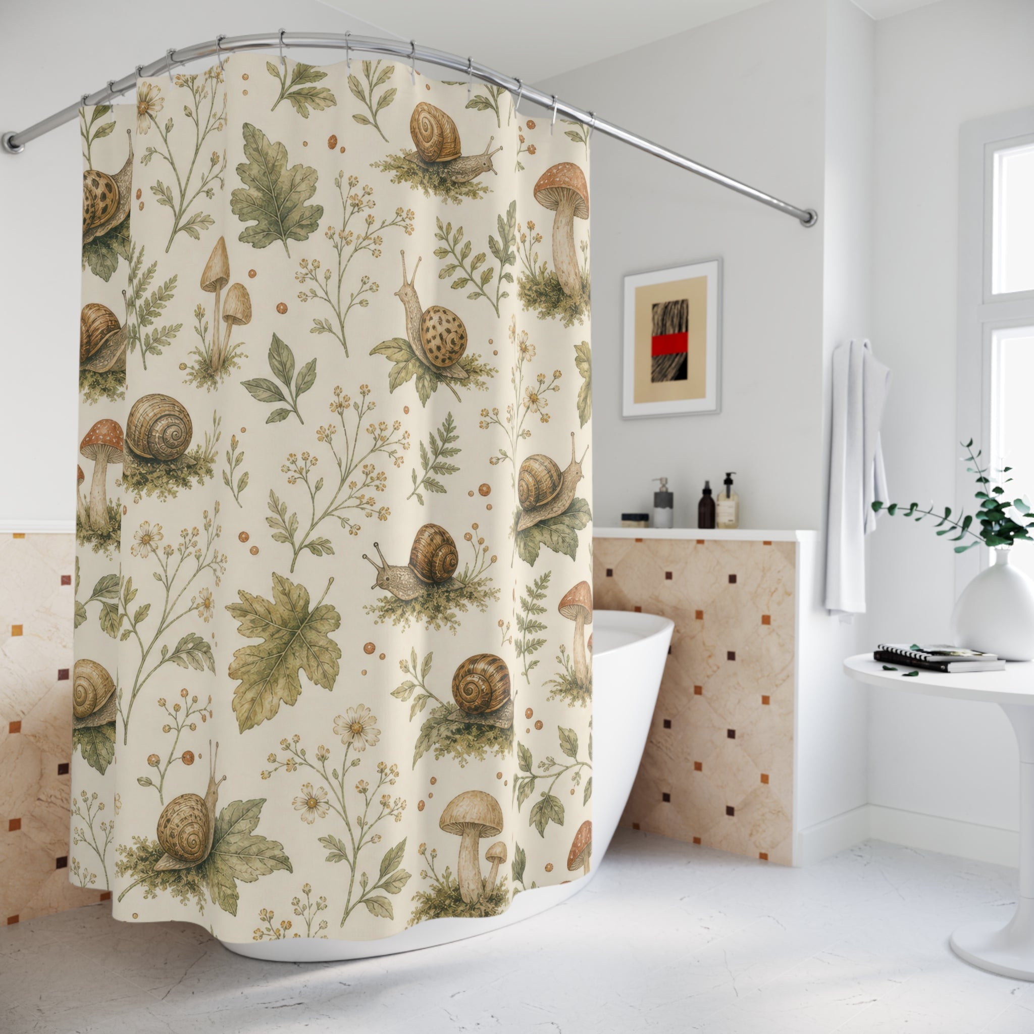 Woodland Mushroom Snail Shower Curtain