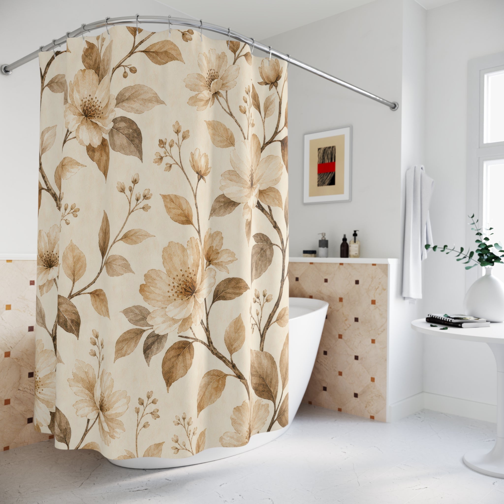 Taupe Botanical Vine Shower Curtain