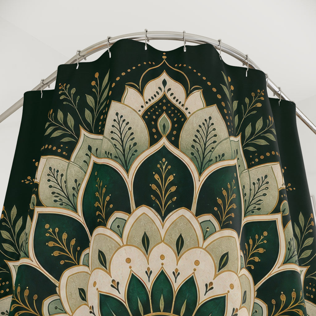 Dark Emerald Gold Medallion Shower Curtain