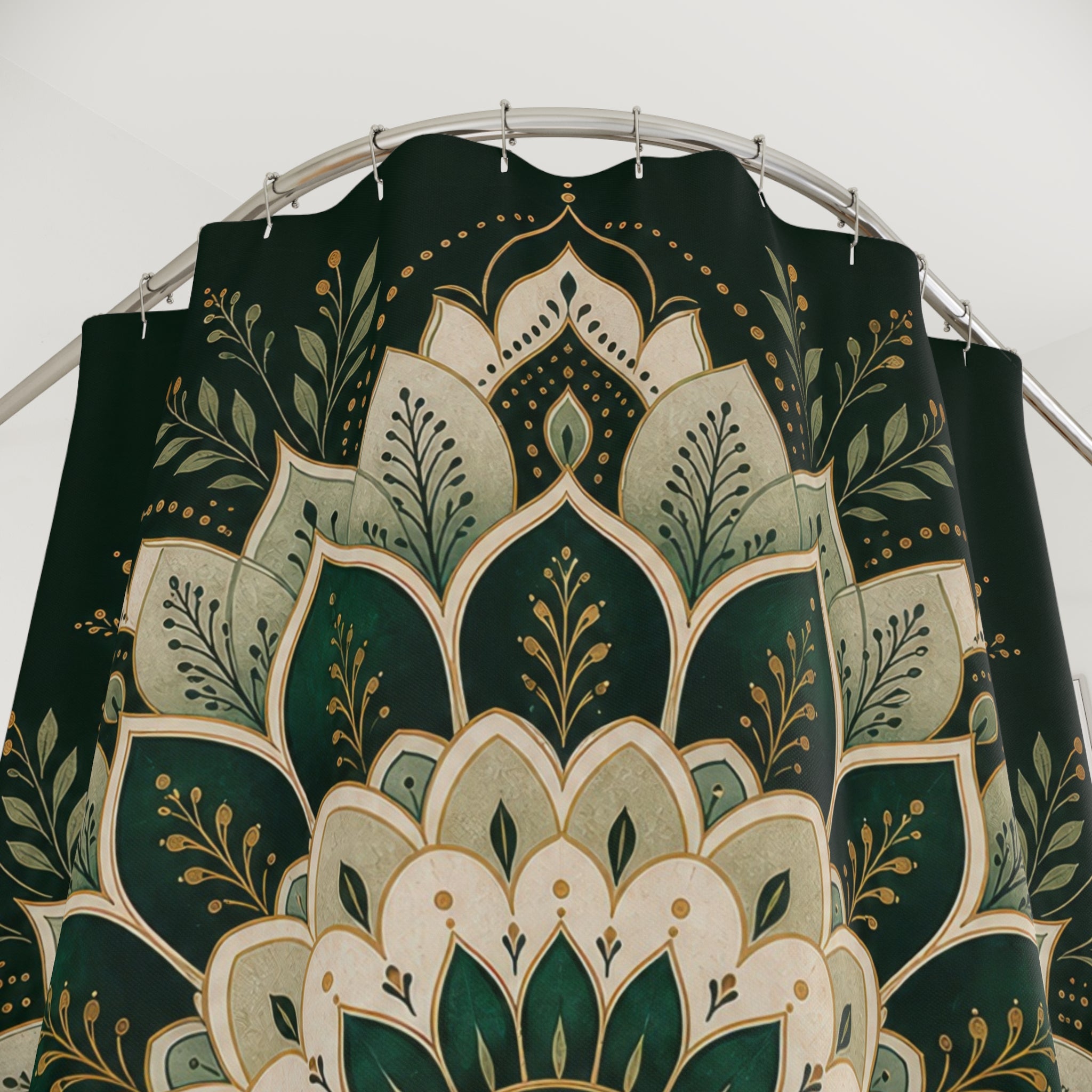 Dark Emerald Gold Medallion Shower Curtain