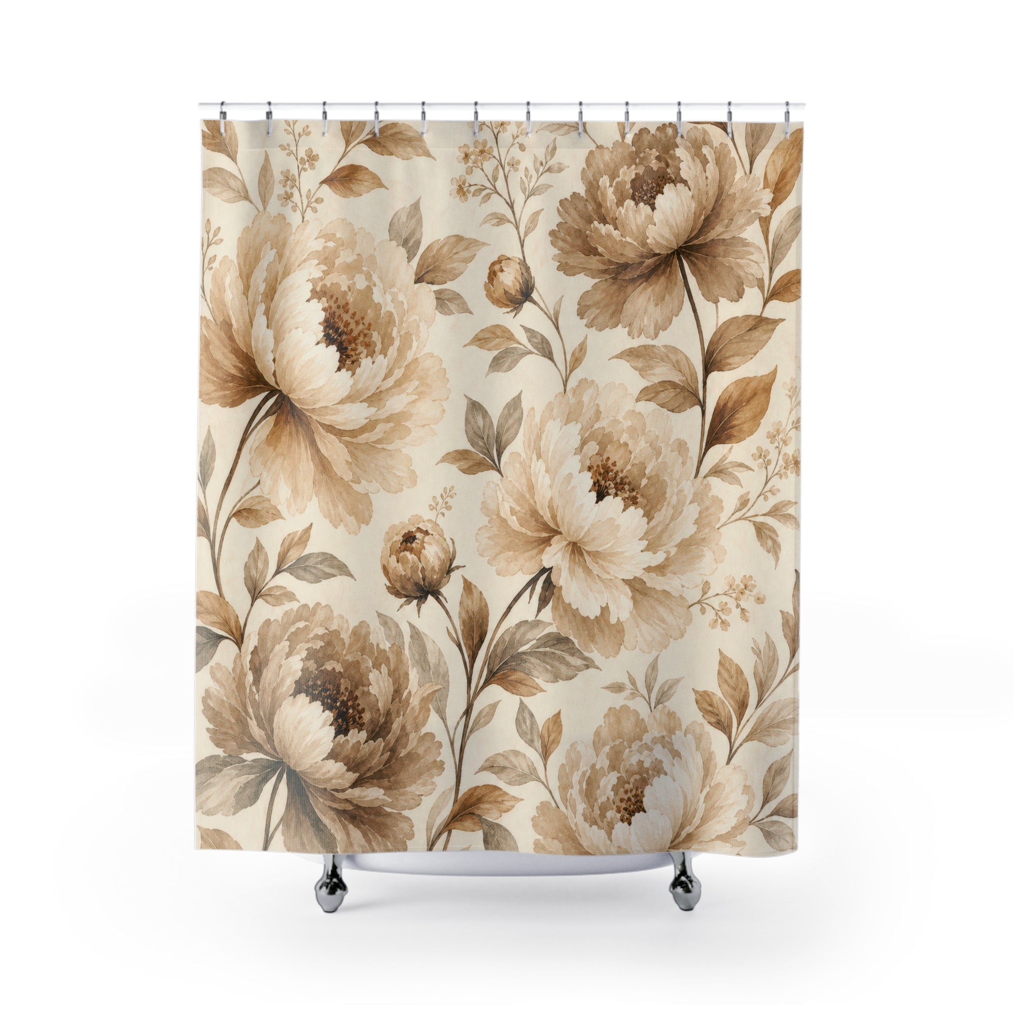 Large Cream Flower Botanical Shower Curtain
