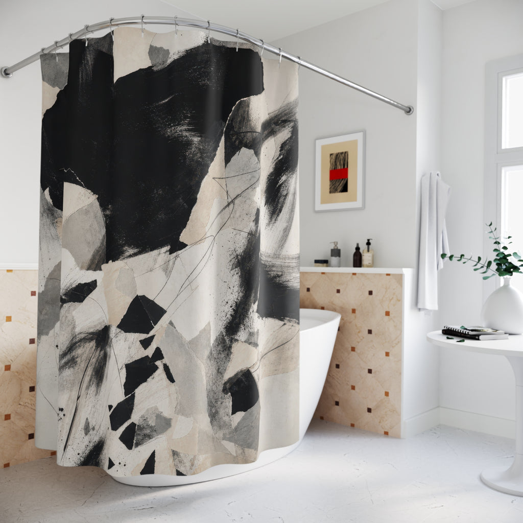 Black White Torn Paper Collage Shower Curtain