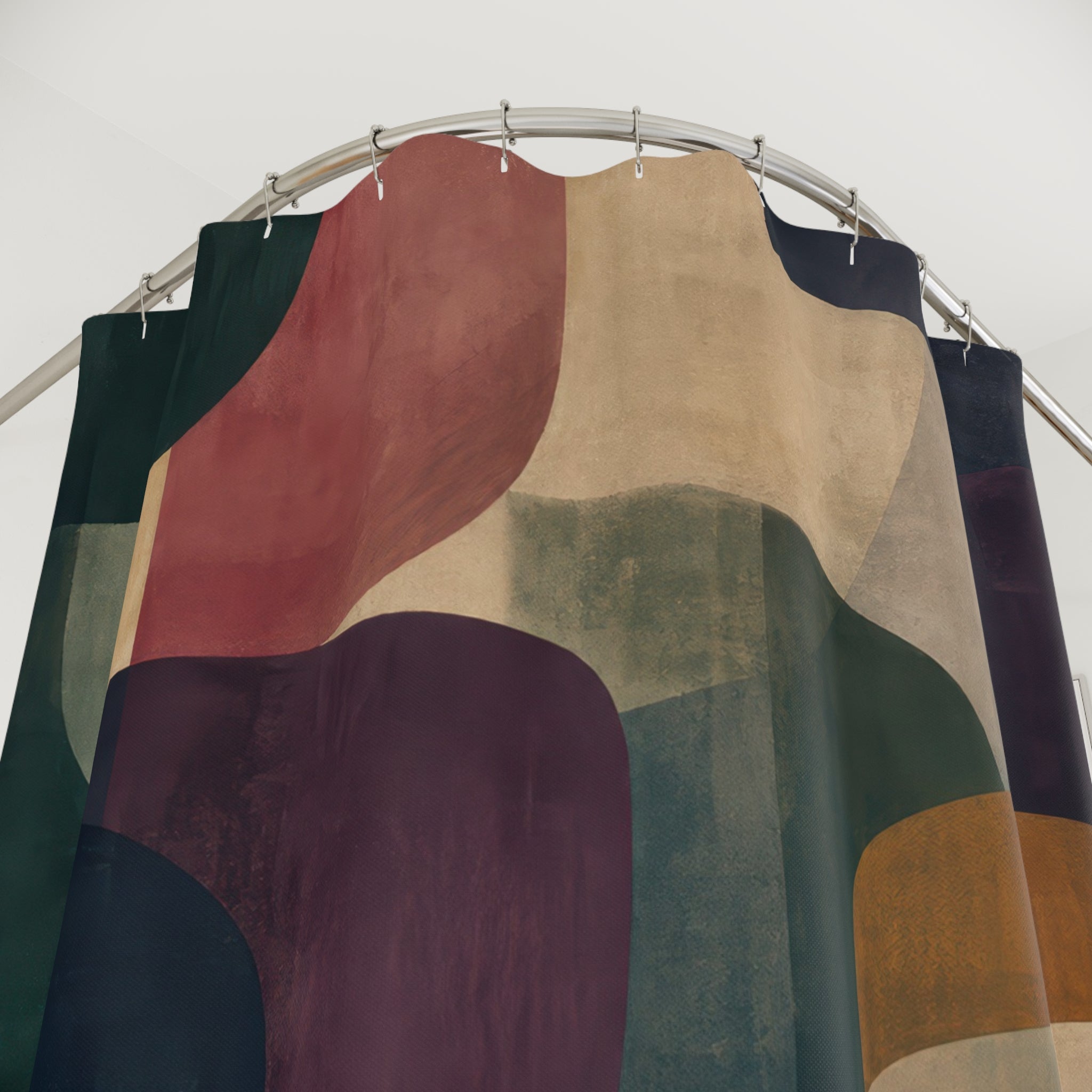 Deep Green Navy Rounded Block Shower Curtain