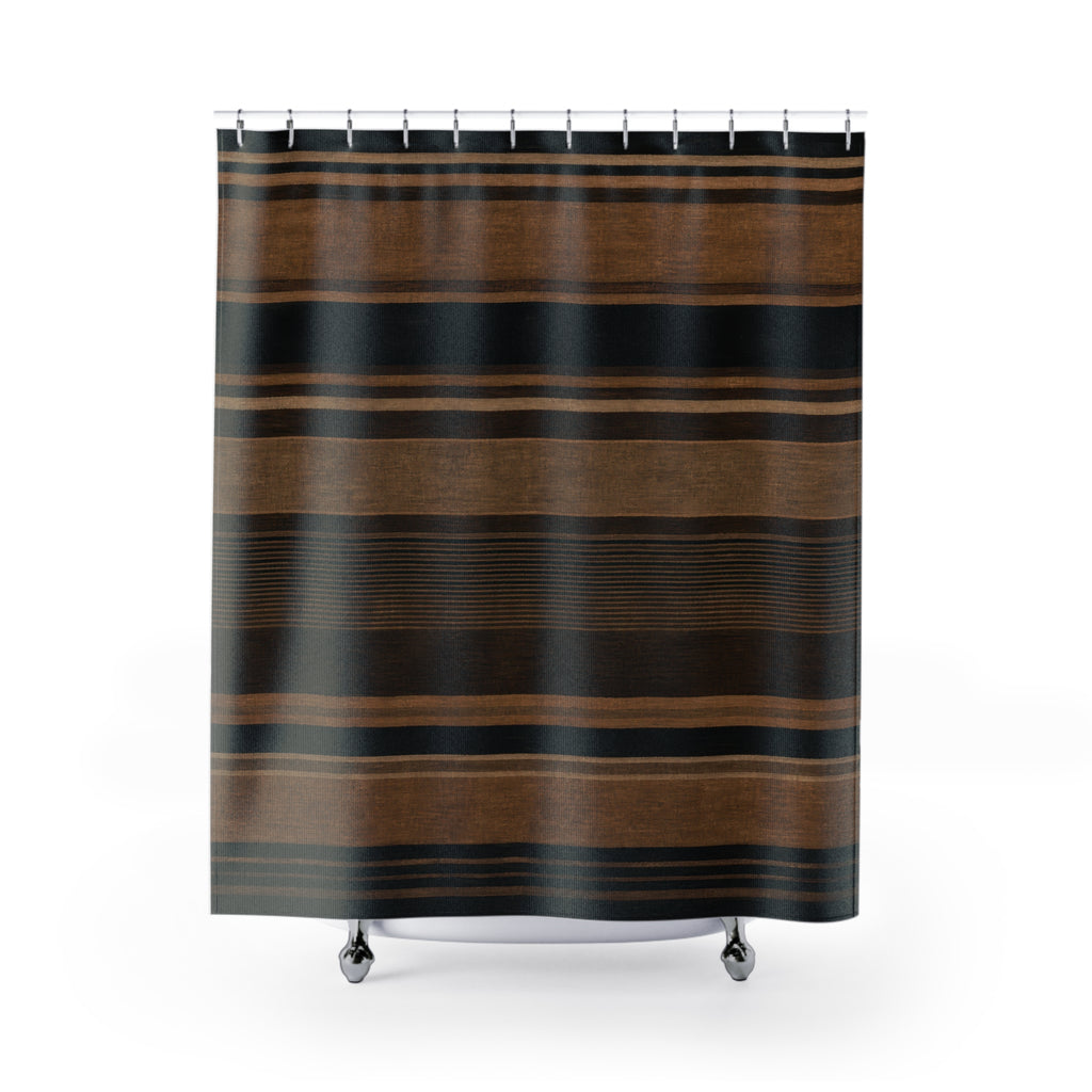 Black Tan Horizontal Stripe Shower Curtain