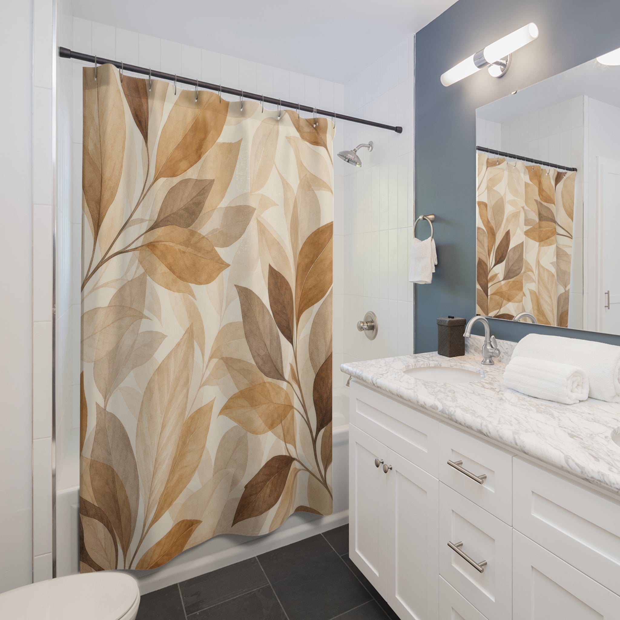 Brown Beige Watercolor Botanical Shower Curtain