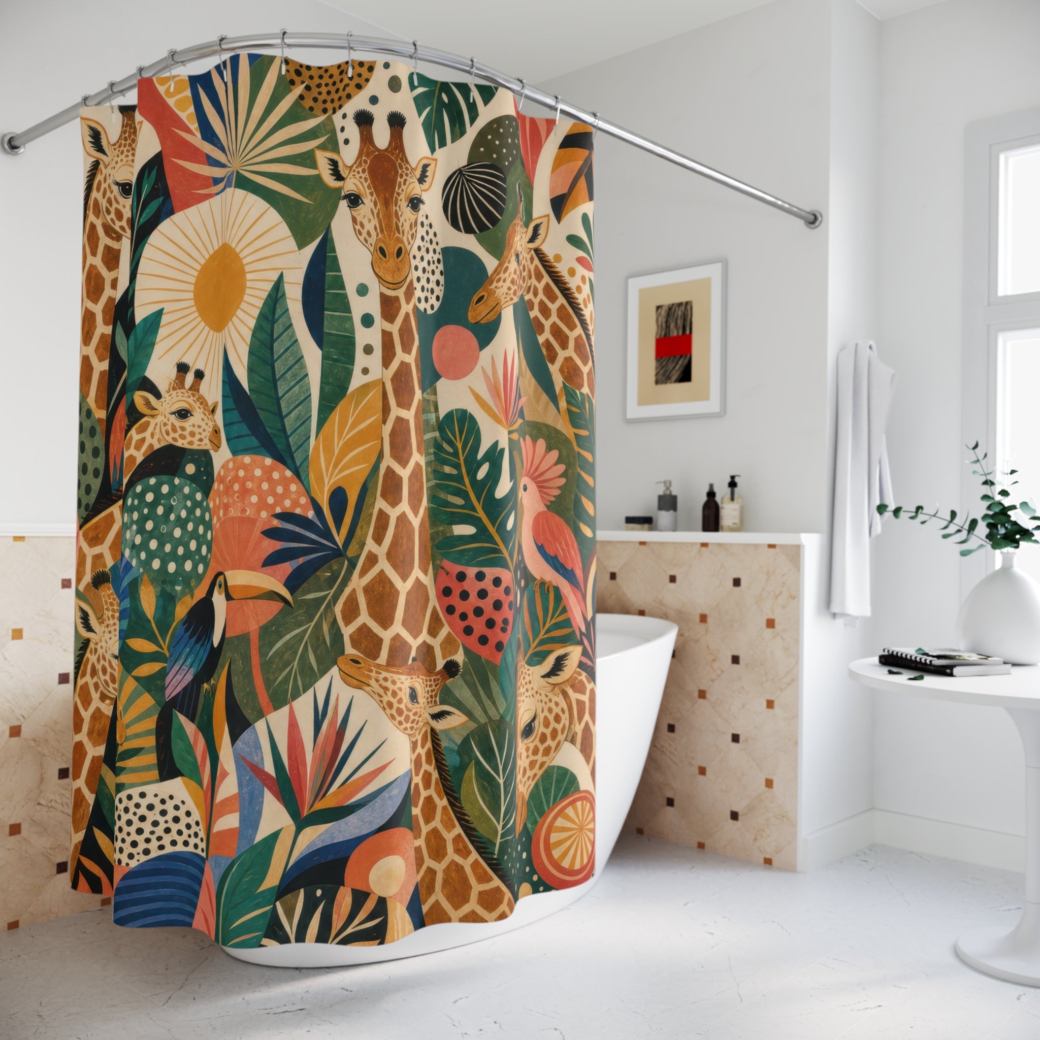 Maximalist Tropical Jungle Animal Shower Curtain
