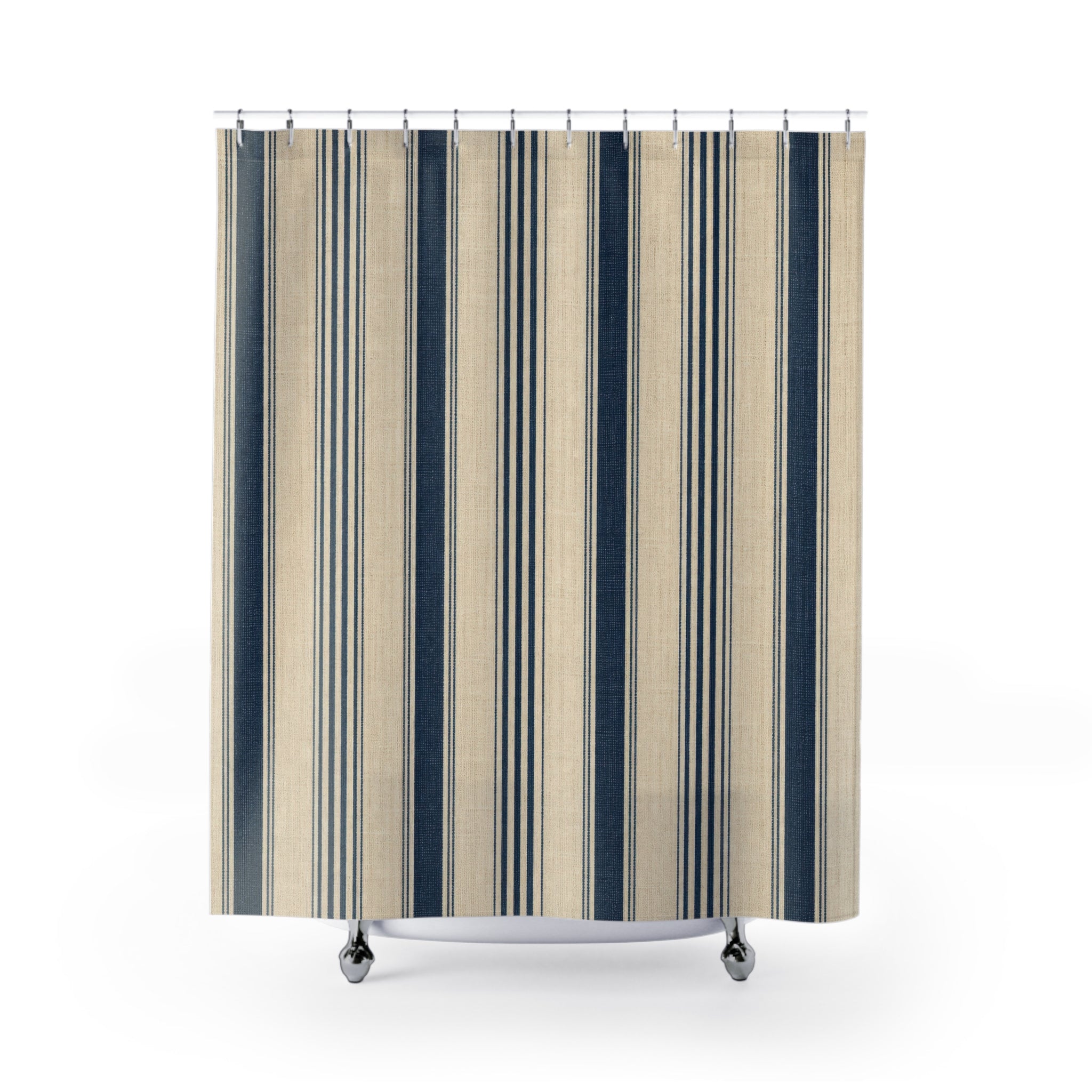 Old World Navy Ticking Shower Curtain