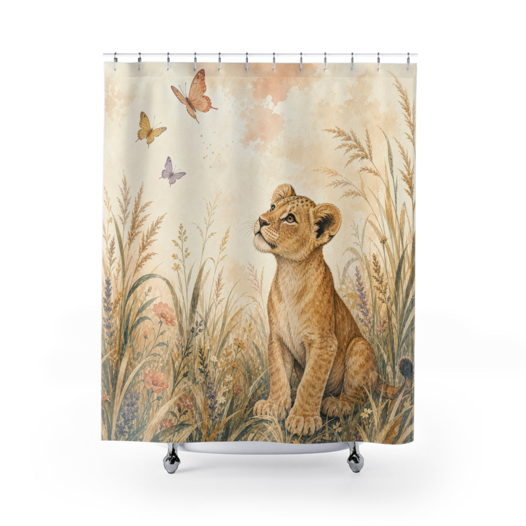 Sweet Lion Cub Animal Scene Shower Curtain