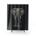 Gray elephant on charcoal shower curtain with full front view