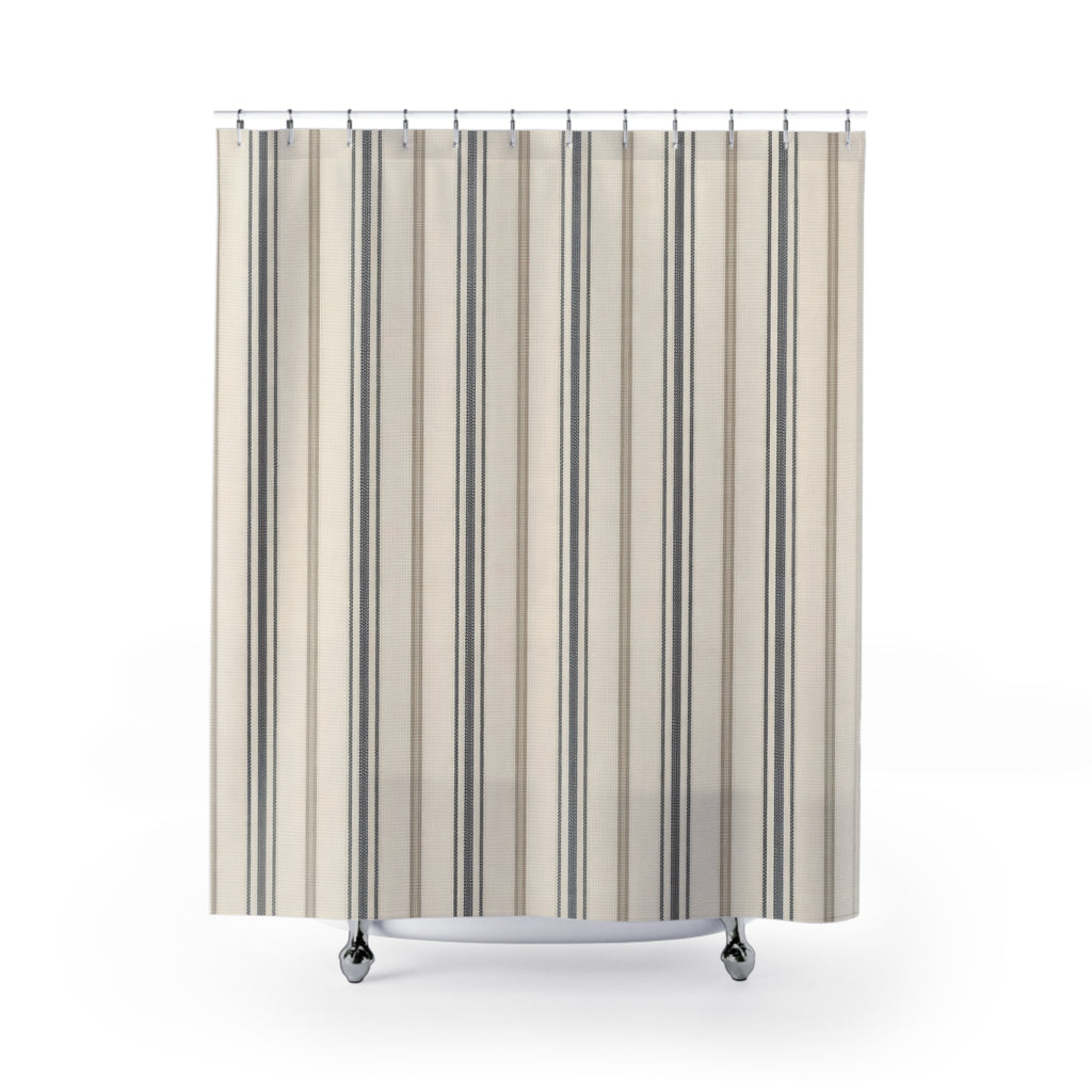 Charcoal and Ivory Ticking Stripe Shower Curtain