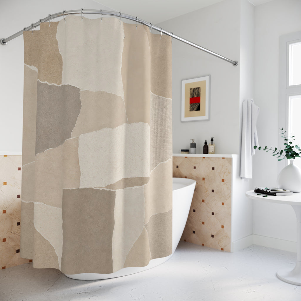 Beige Taupe Patchwork Block Shower Curtain