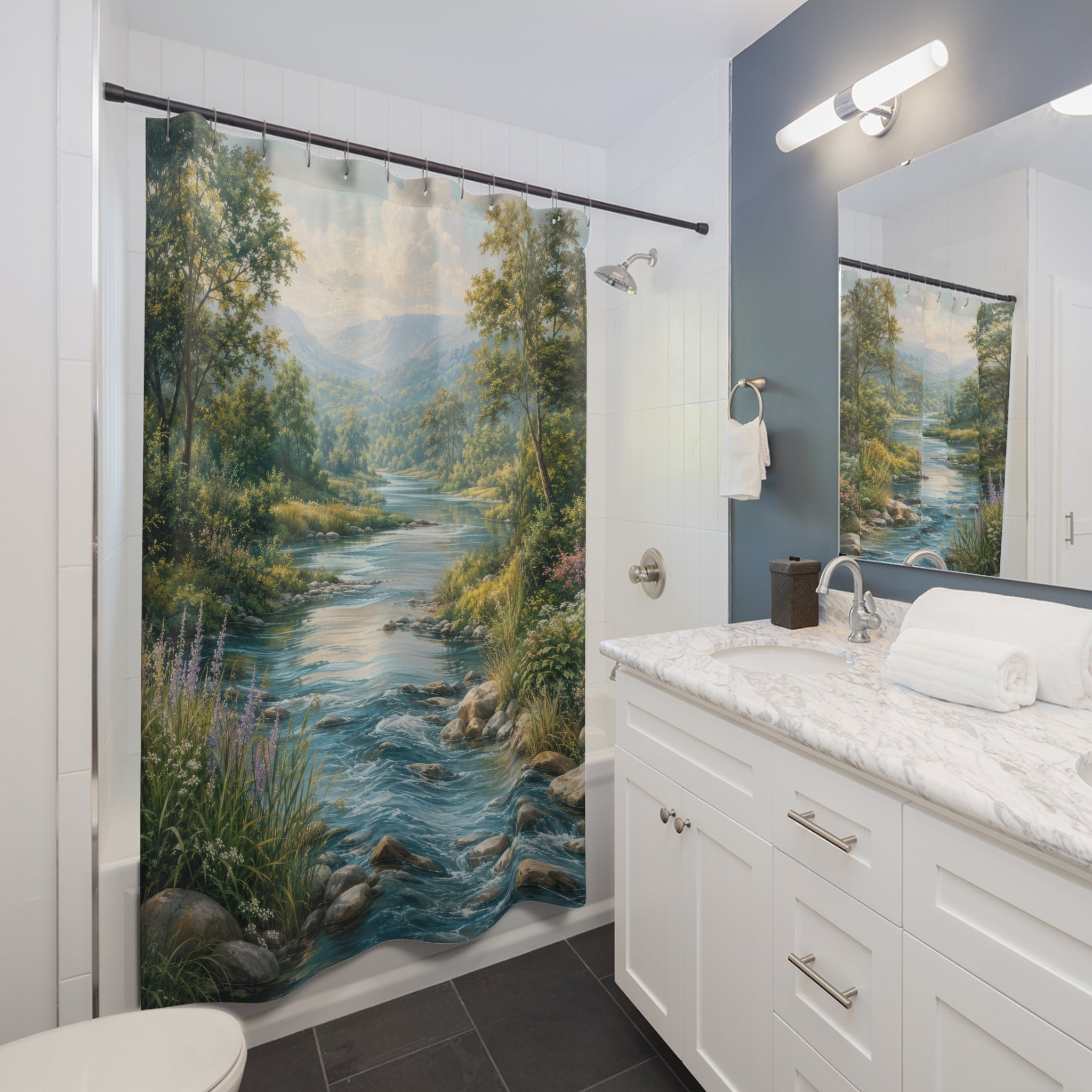 River Shower Curtain: Scenic Landscape