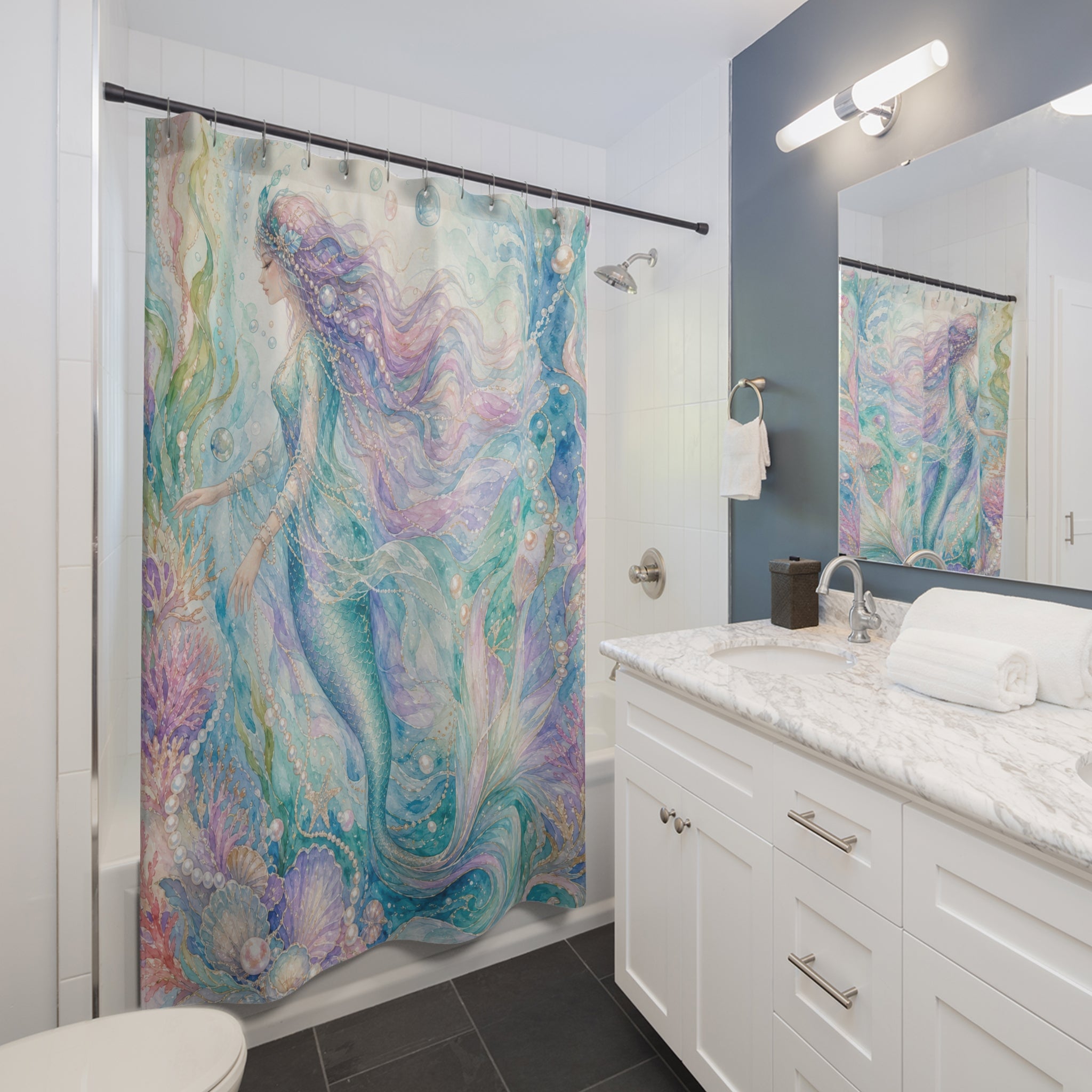 Pastel Ocean Watercolor Shower Curtain