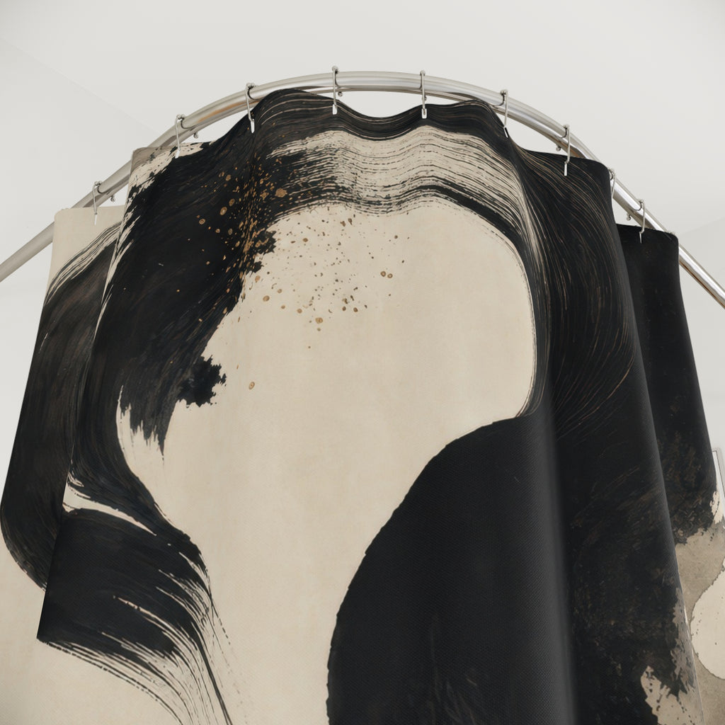 Cream Gray Ink Brush Black Abstract Shower Curtain