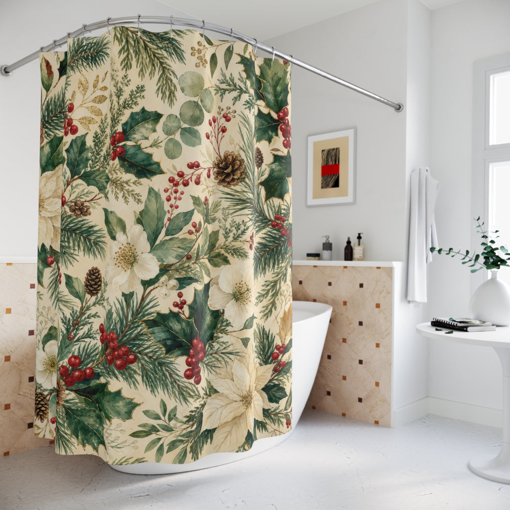 White Poinsettia Pine Shower Curtain