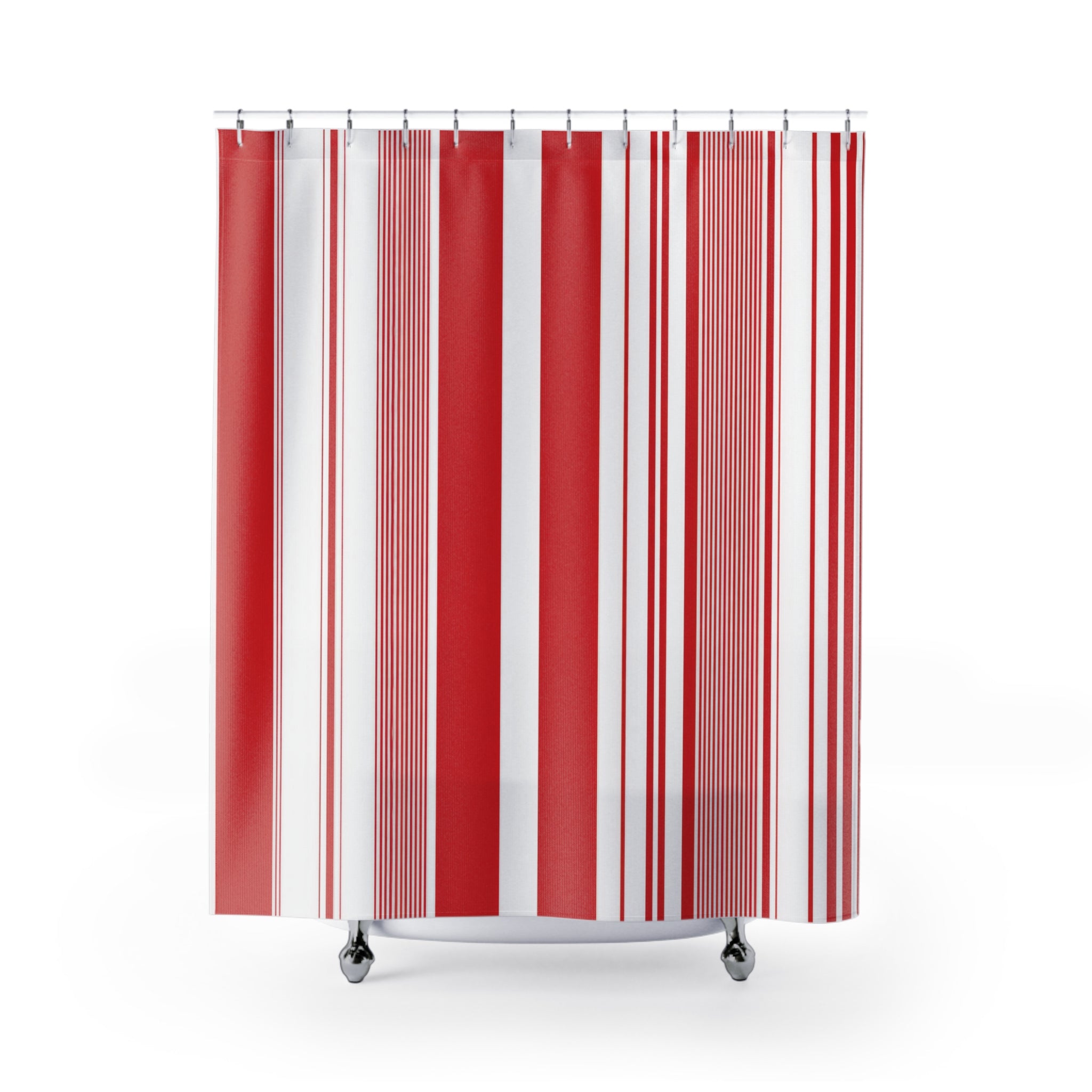 Red White Modern Stripe Shower Curtain