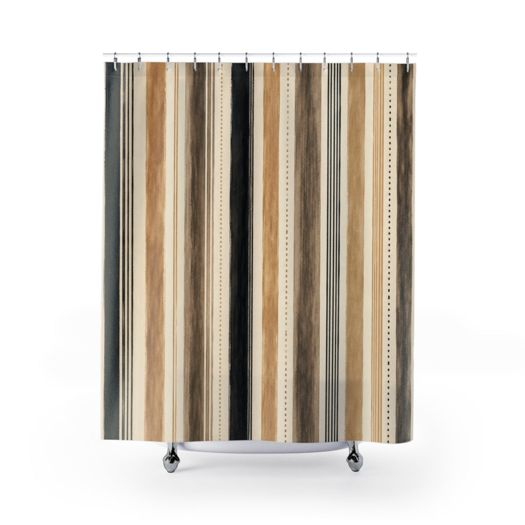 Black Tan Taupe Vertical Stripe Shower Curtain