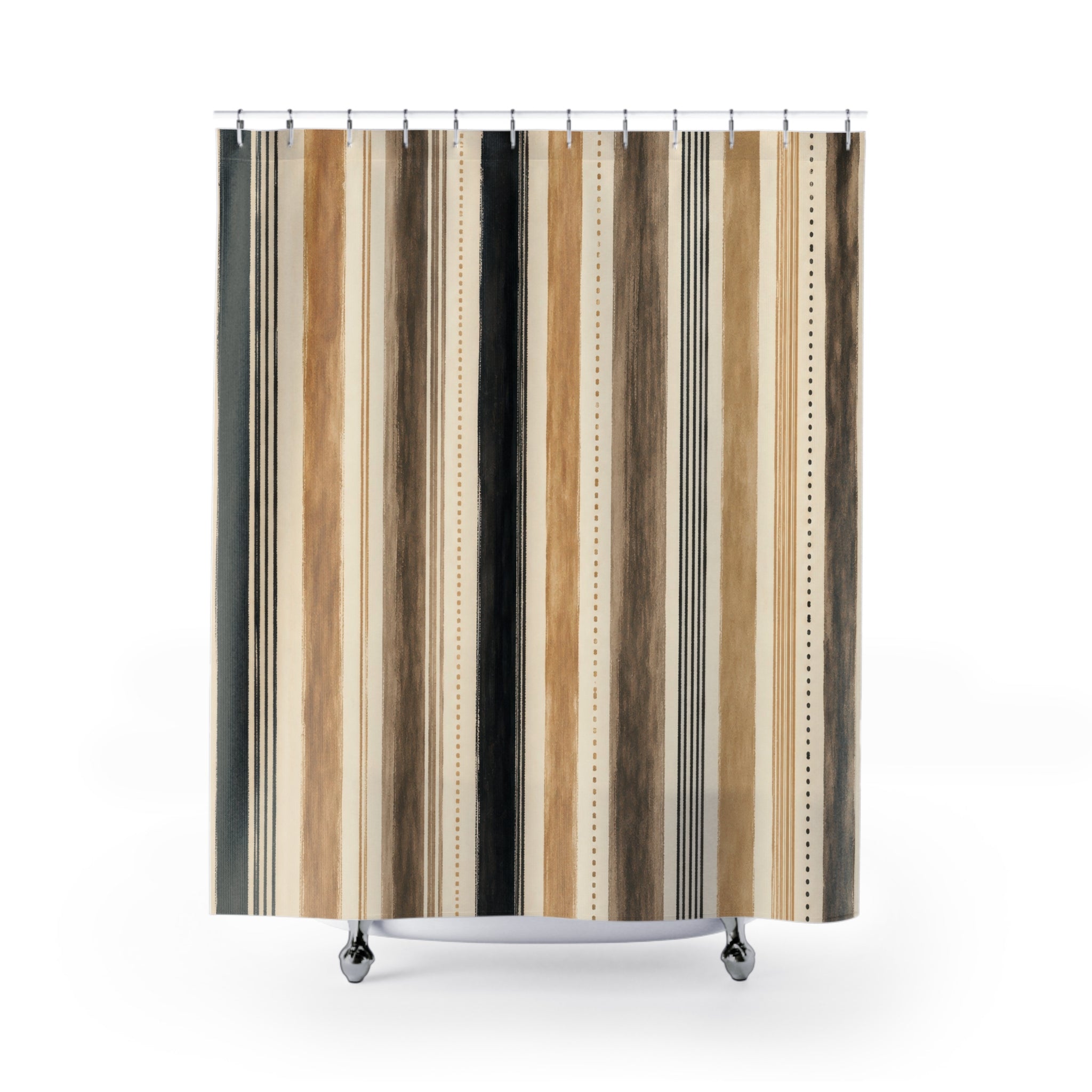 Black Tan Taupe Vertical Stripe Shower Curtain