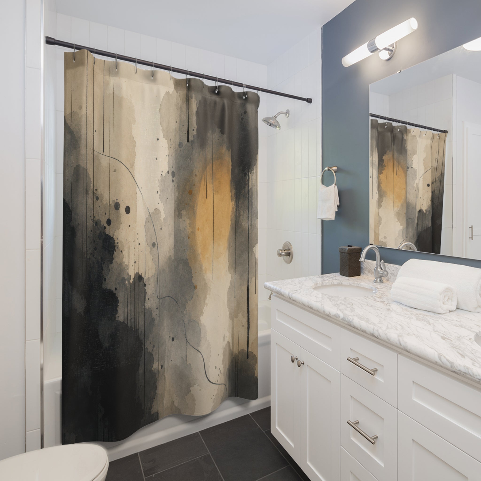 Abstract Noir Black and White Shower Curtain