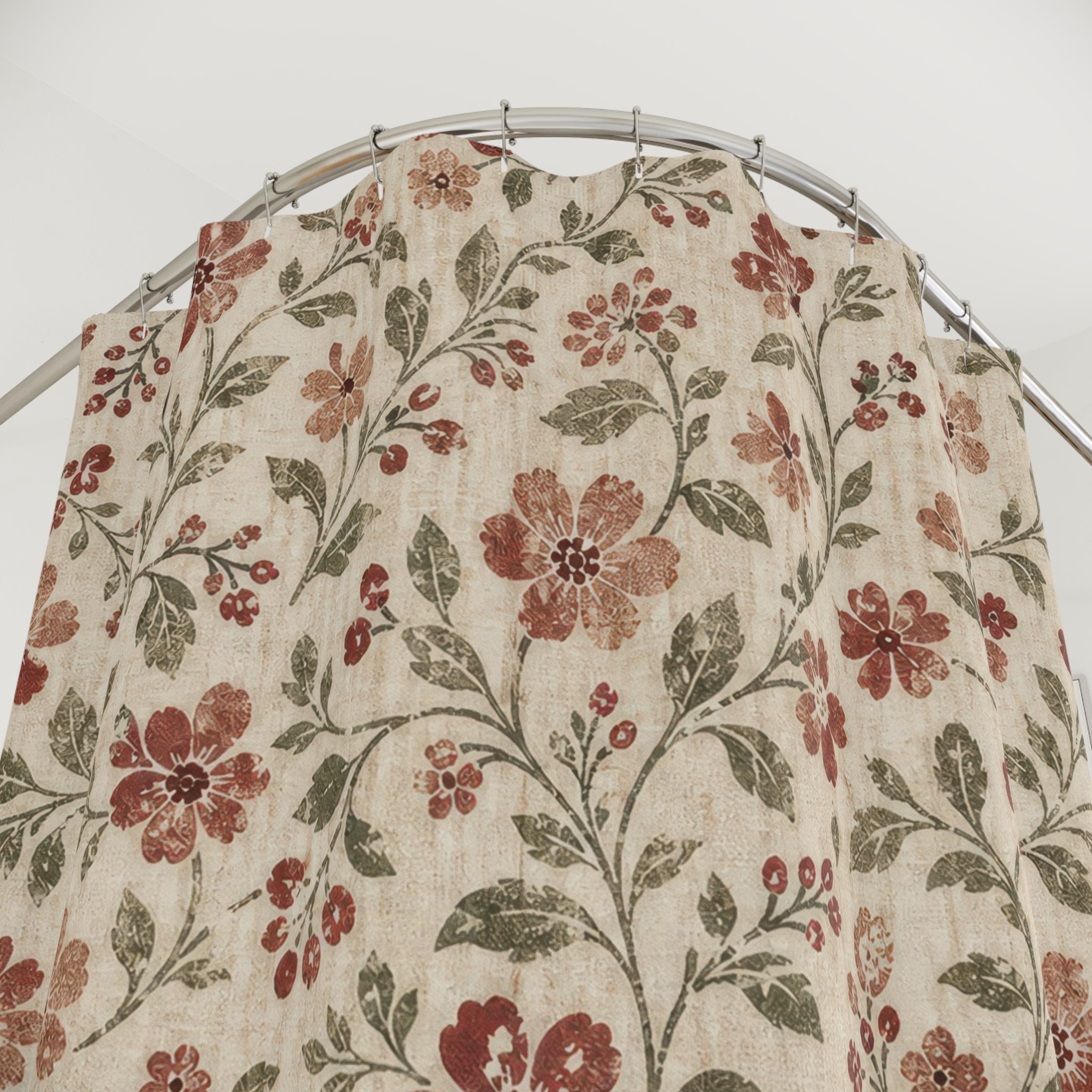 Red Floral Cottagecore Shower Curtain