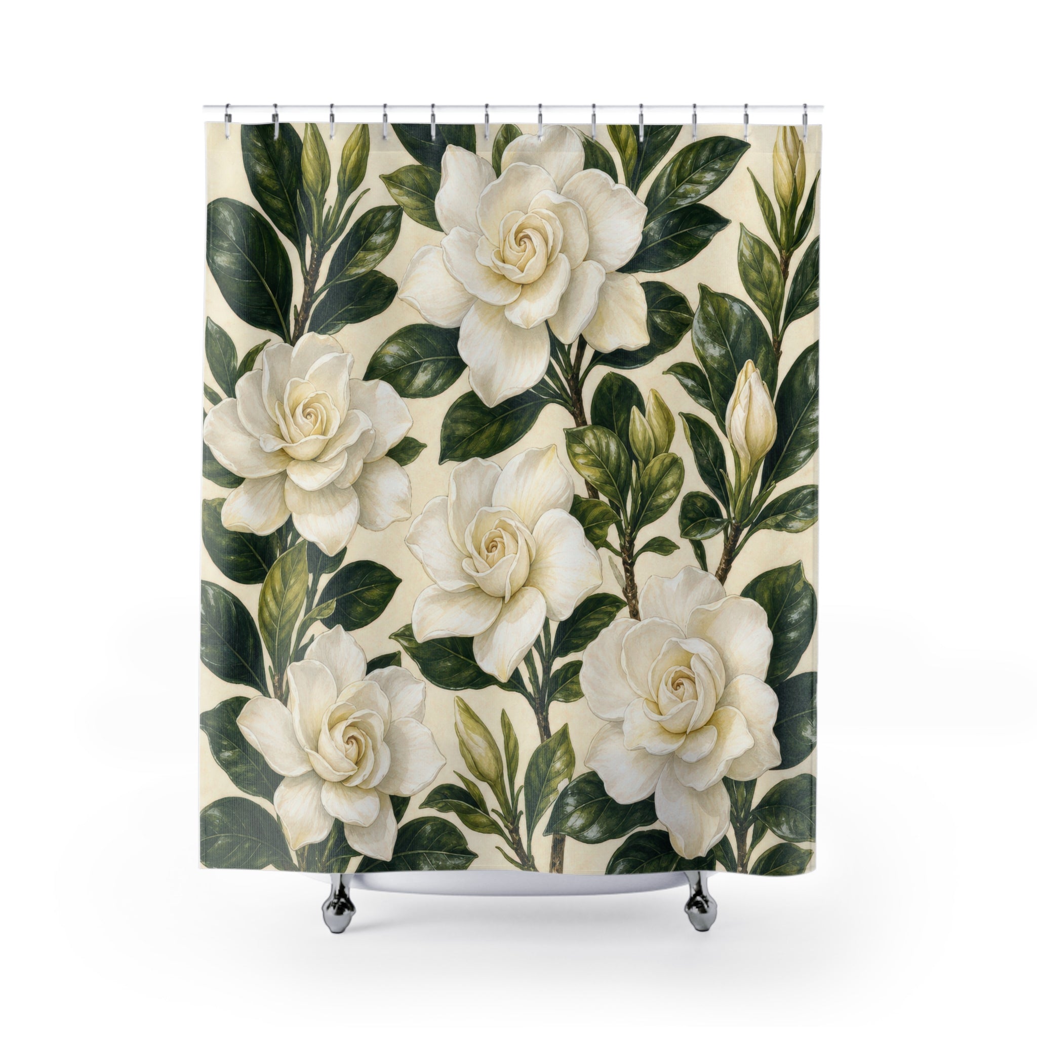 White Bloom Botanical Floral Shower Curtain