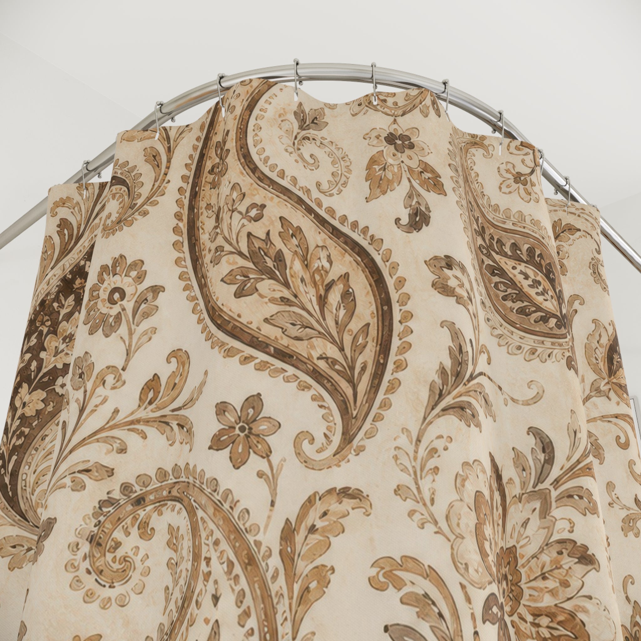 Brown Beige Botanical Scroll Shower Curtain