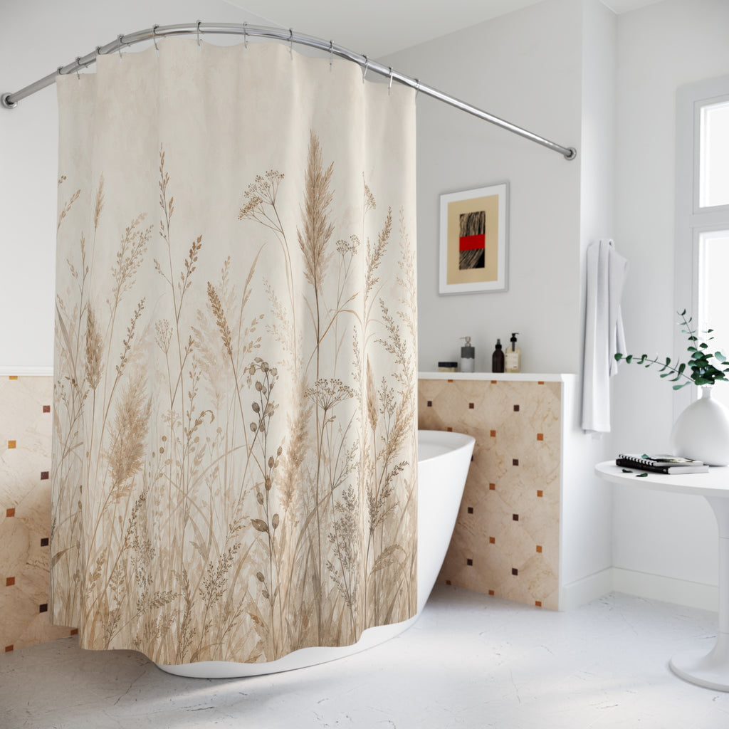 Beige Meadow Grass Botanical Shower Curtain