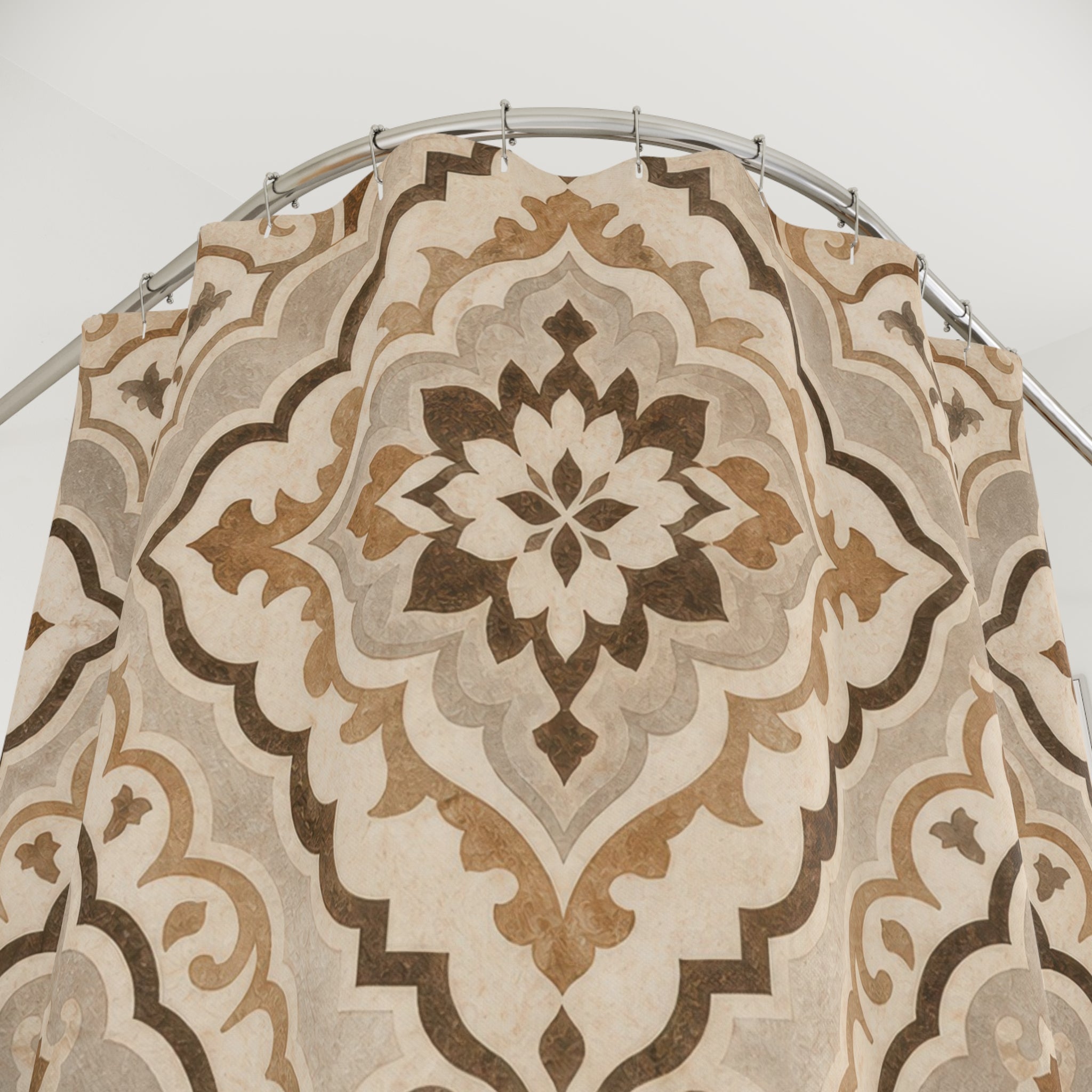 Brown Beige Ornamental Diamond Shower Curtain