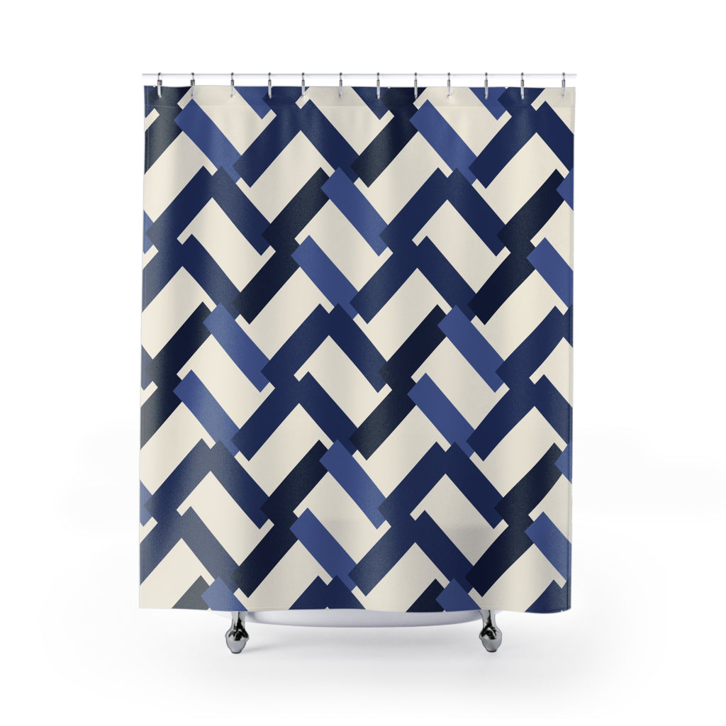 Indigo Shower Curtain: Herringbone Plank