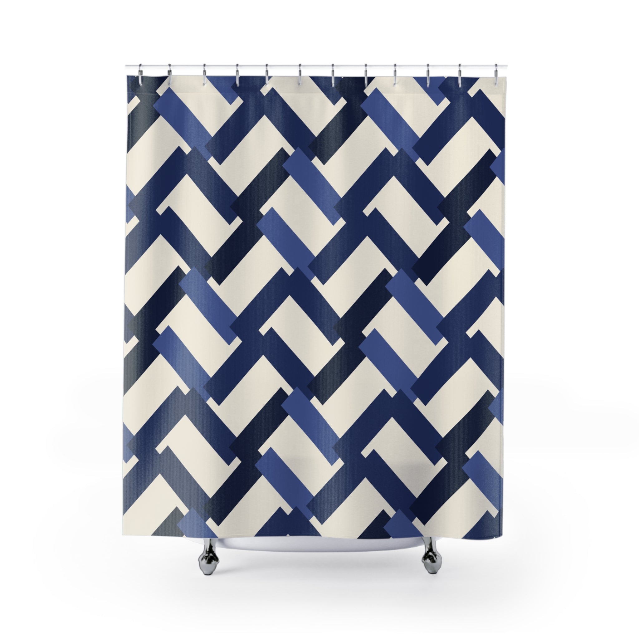 Indigo Shower Curtain: Herringbone Plank
