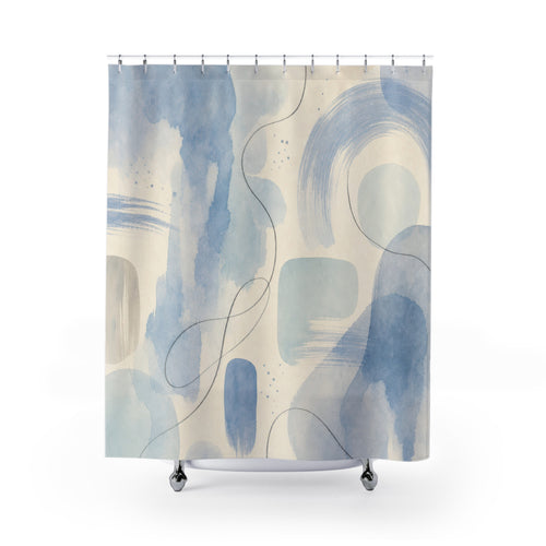 Abstract Light Blue Watercolor shower curtain with full front view