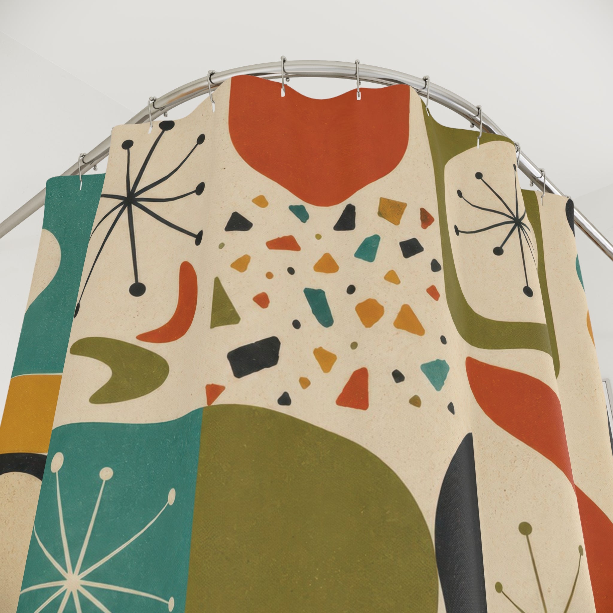Mid Century Modern Shower Curtain: Retro Geometric Orange