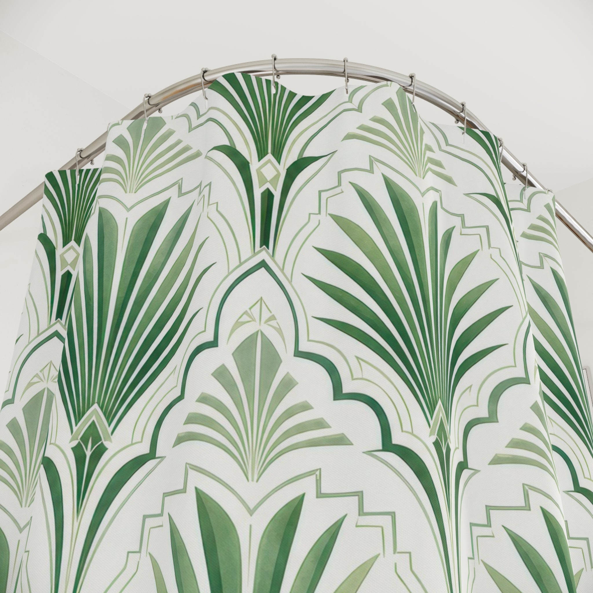 Green White Fan Arch Shower Curtain