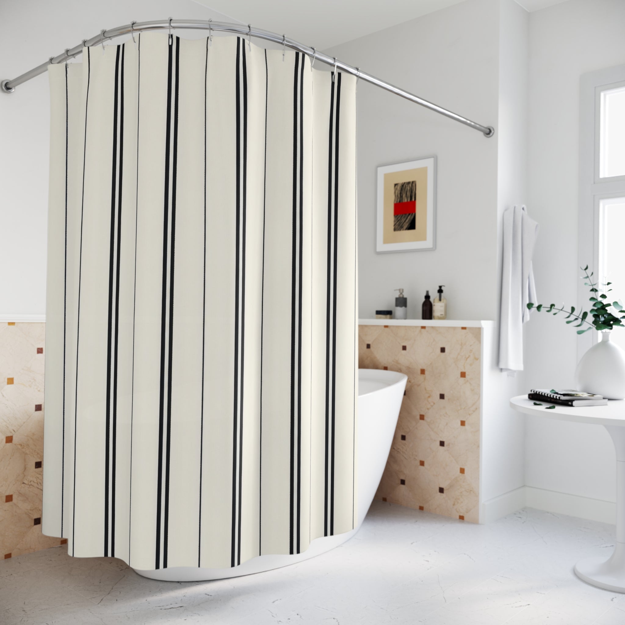 Black Pinstripe Shower Curtain, Black White Classic Bathroom Decor, Minimal Stripe Bath Curtain, Guest Bathroom Decor, Small Bathroom Decor