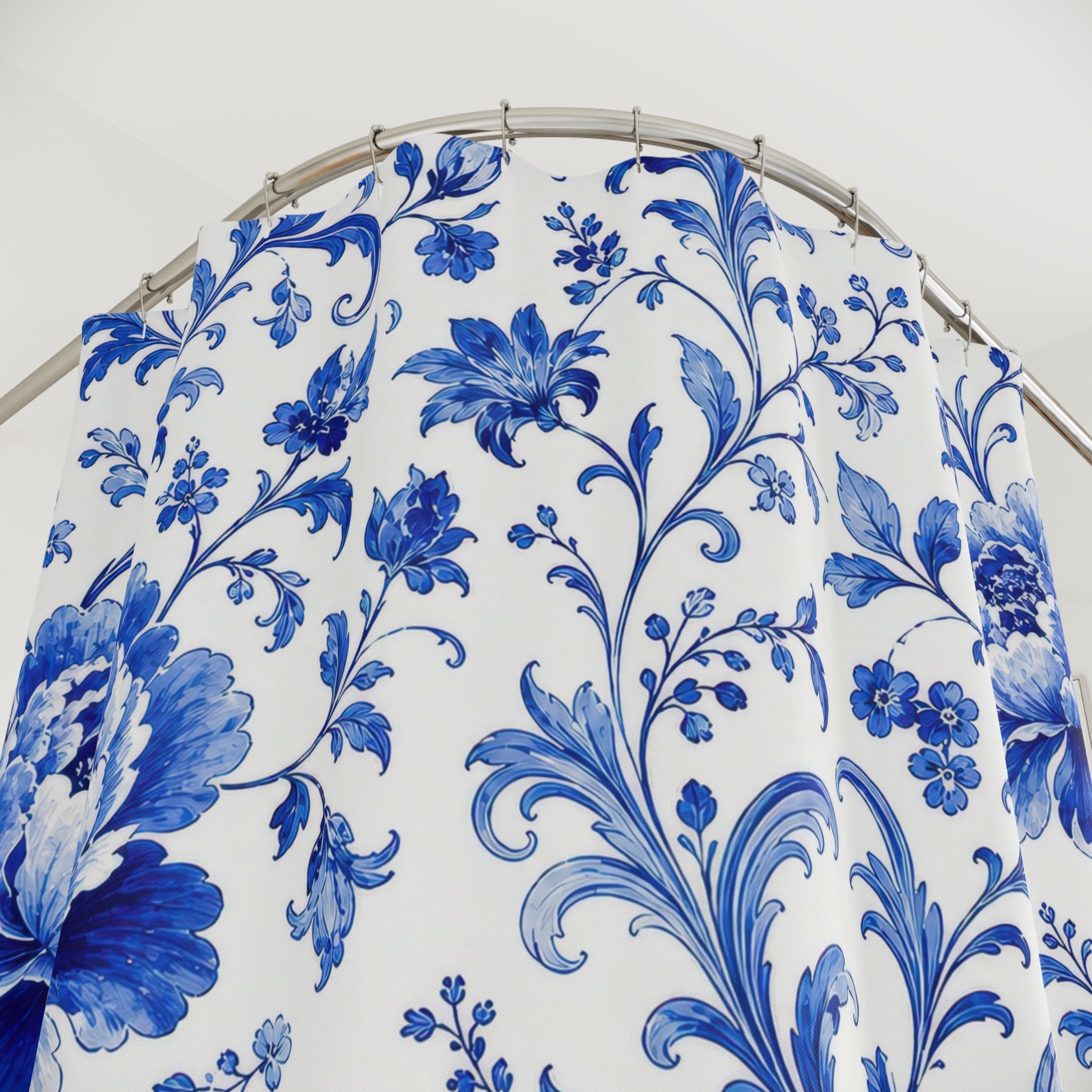 Cobalt Blue Porcelain Floral Shower Curtain