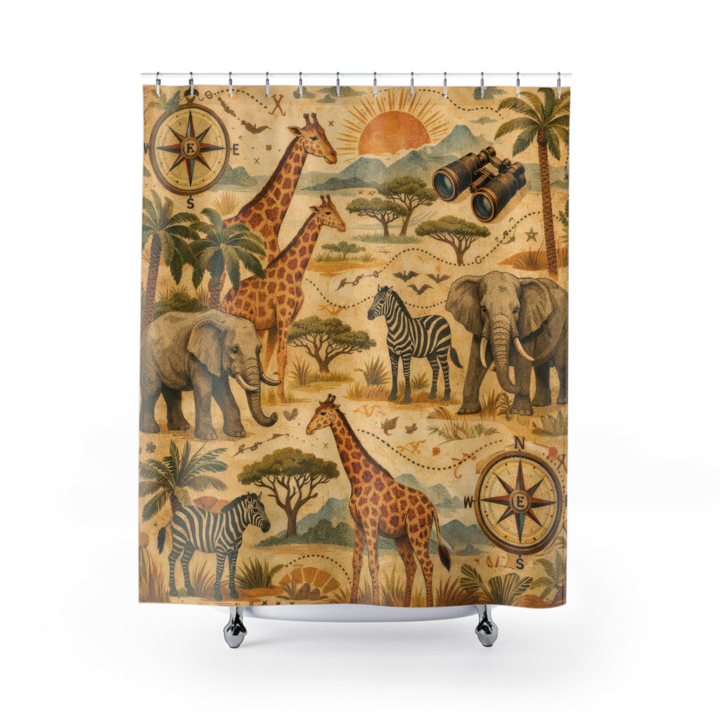 Kids Safari Shower Curtain – Beige Olive Explorer