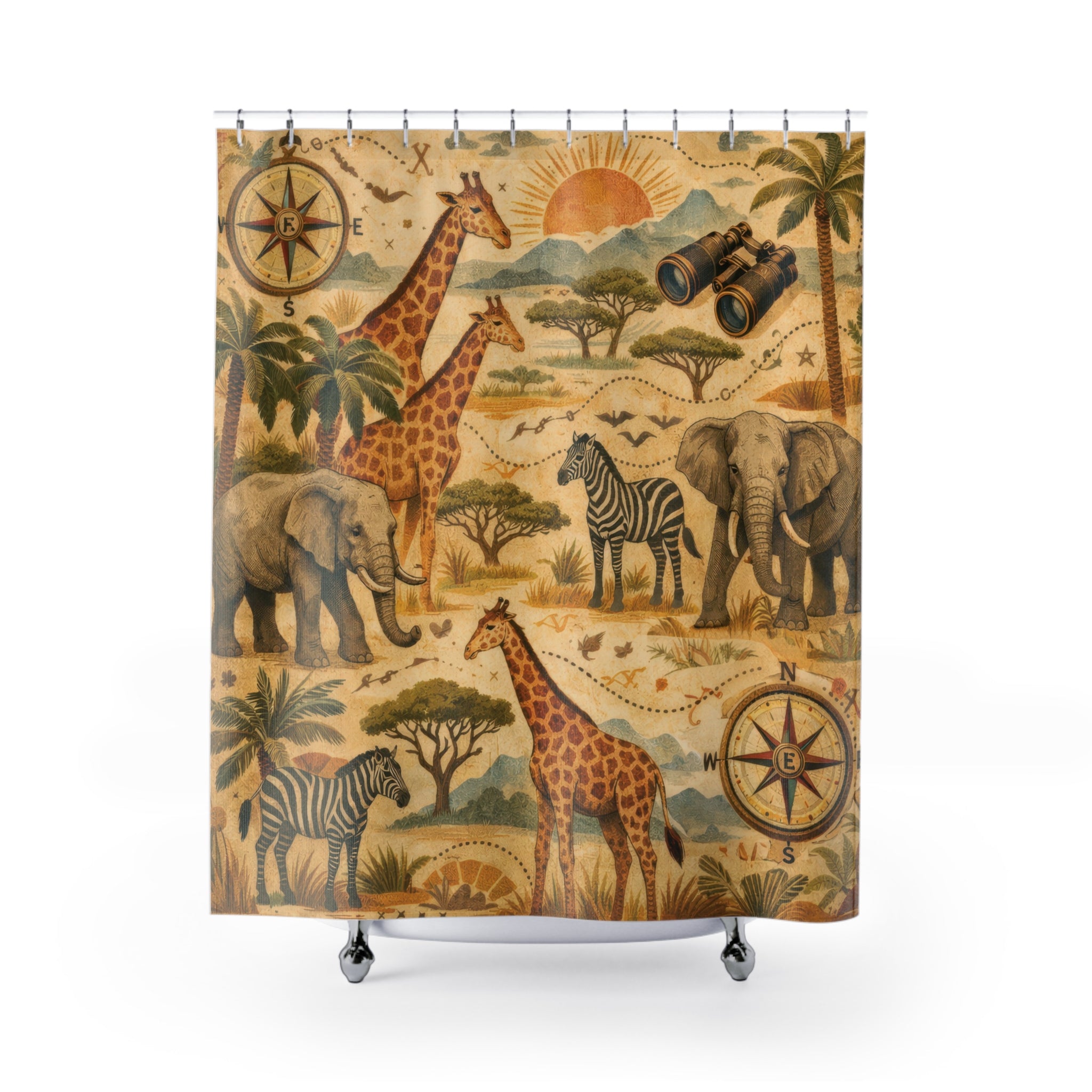 Kids Safari Shower Curtain – Beige Olive Explorer