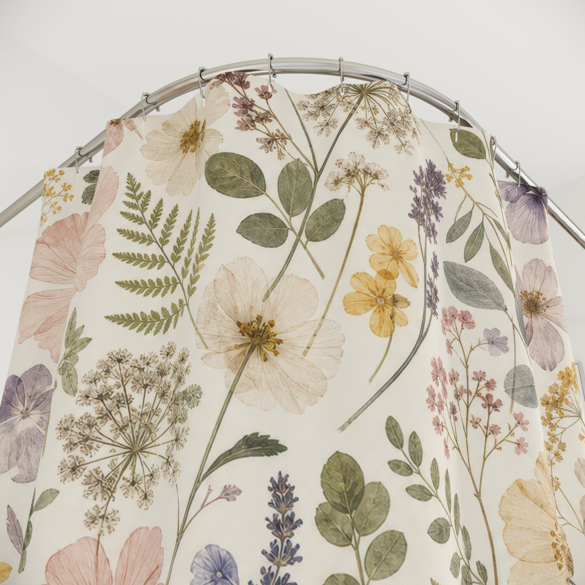 Pressed Flower Botanical Floral Shower Curtain