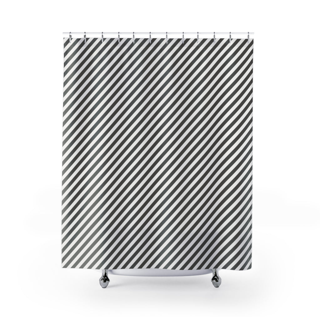 Grey and White Diagonal Stripe Shower Curtain
