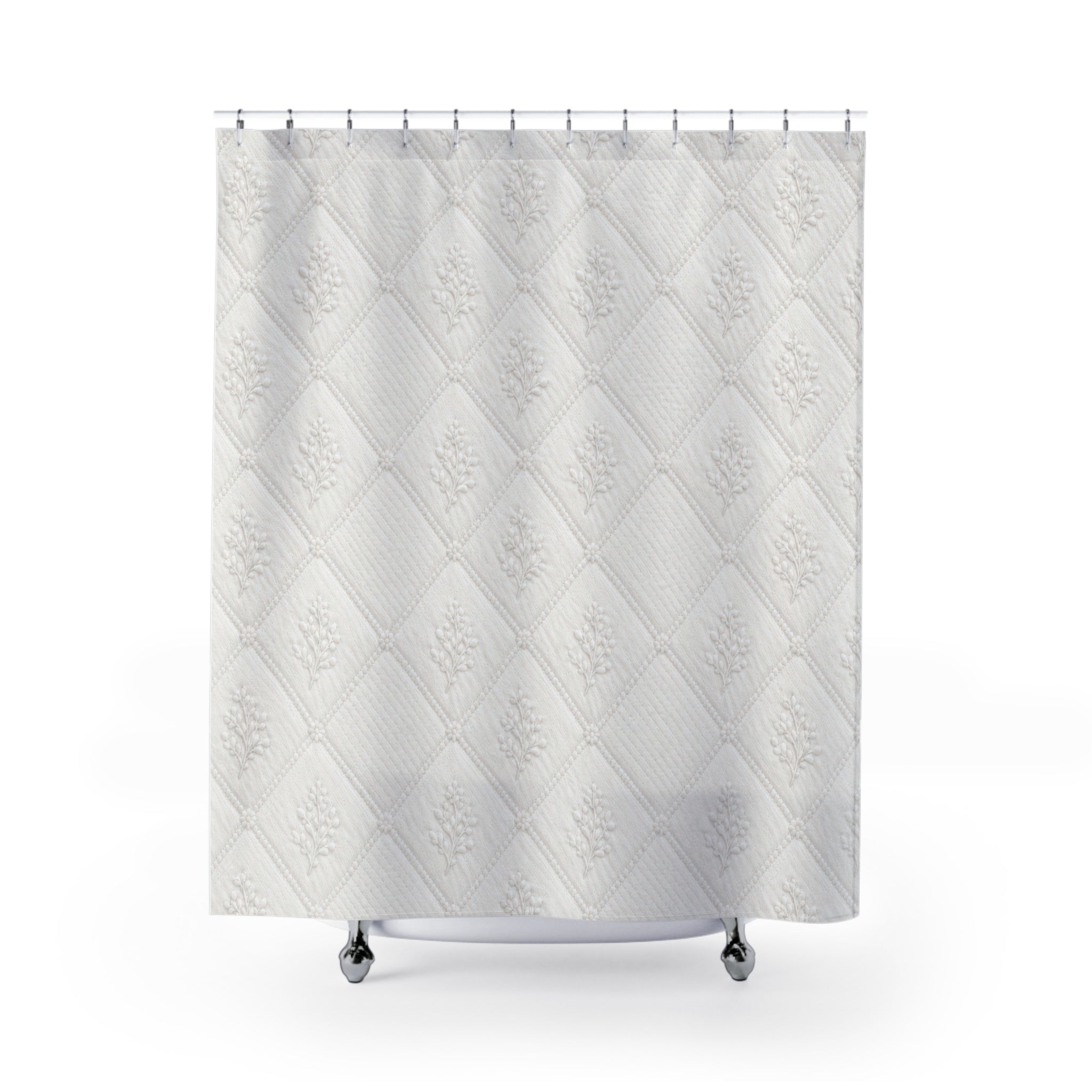 White Matelasse Look Shower Curtain